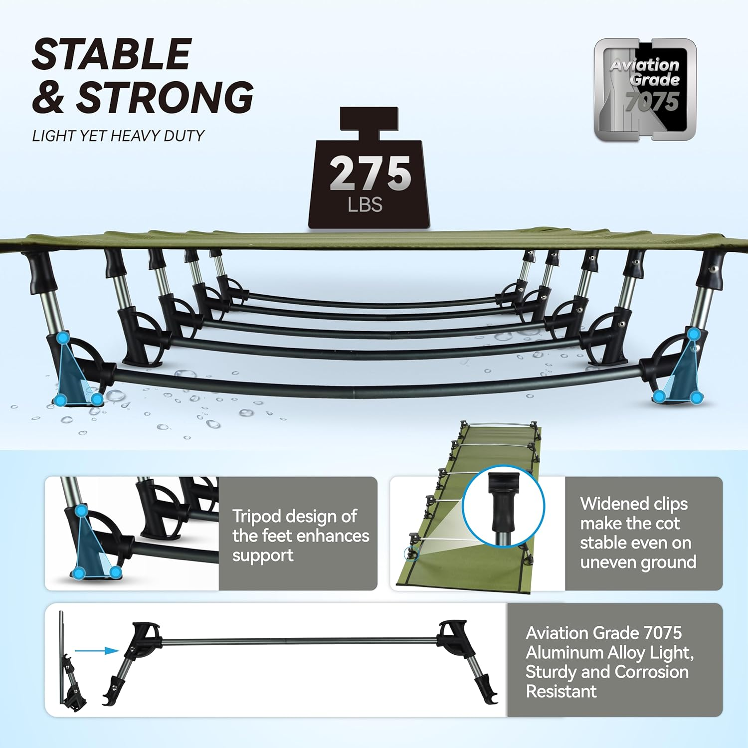 MARCHWAY Ultralight Folding Tent Camping Cot Bed, Portable Compact for Outdoor Travel, Base Camp, Hiking, Mountaineering, Lightweight Backpacking (Army Green) image number 1