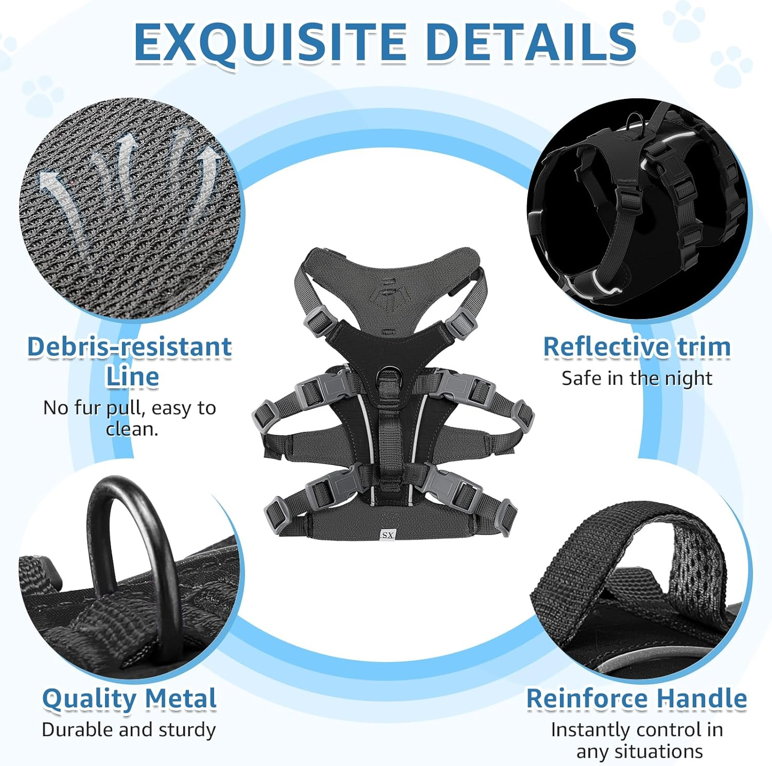 Slowton No Pull Dog Harness - Lightweight Escape Proof Dog Harness with Padded Lift Handle, Adjustable Full Body Reflective Dog Vest Harness for Small Medium Large Dogs Easy Walking, Training, Hiking image number 5