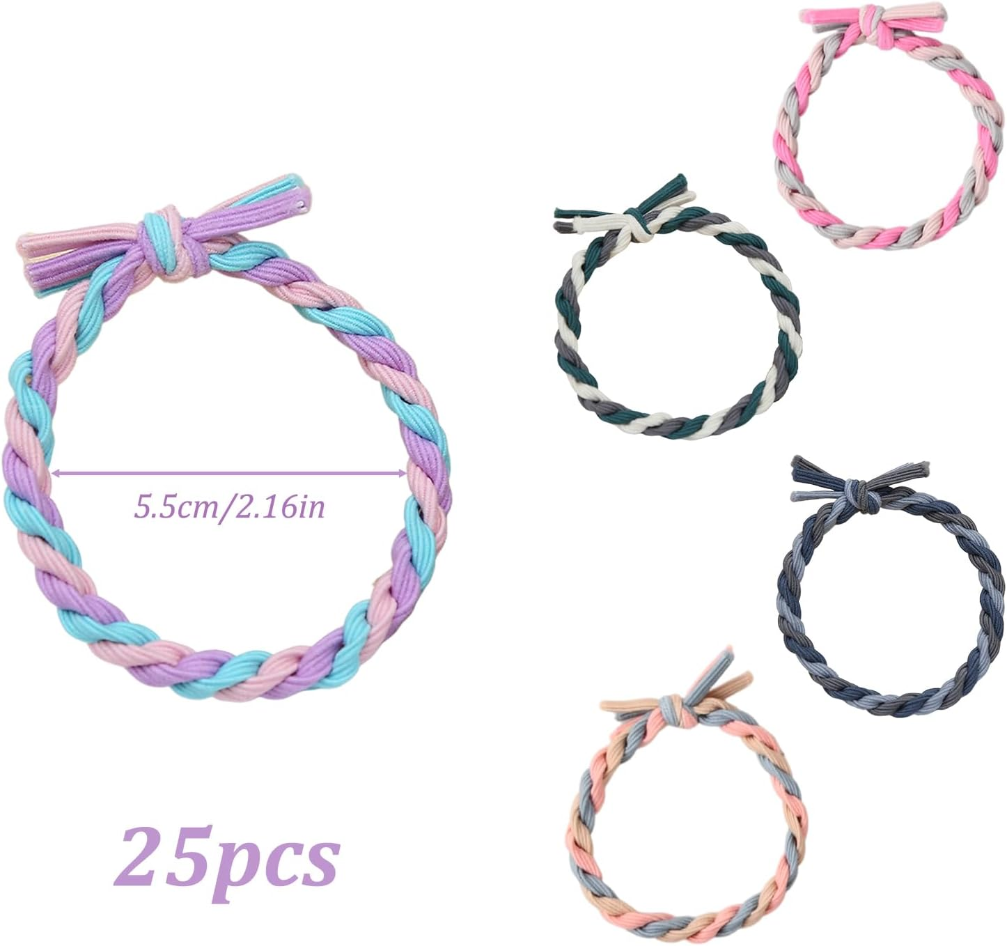Zimoer Pack of 25 Women'S Hair Bobbles - Extra Thick Braided Scrunchies for Braids and Ponytails (5.5 Cm, Colourful) - High-Quality Nylon Hair Bobbles with Double Colour Design image number 3