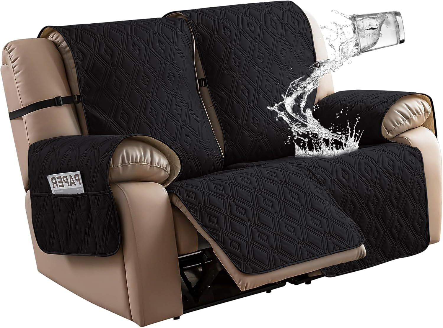 Genina Waterproof Loveseat Recliner Cover Non-Slip, Sofa Cover for Reclining Couch 2 Seat, Washable Couch Cover Loveseat Furniture Protector Cover for Pets Dogs Kids (Camel, Recliner Loveseat)