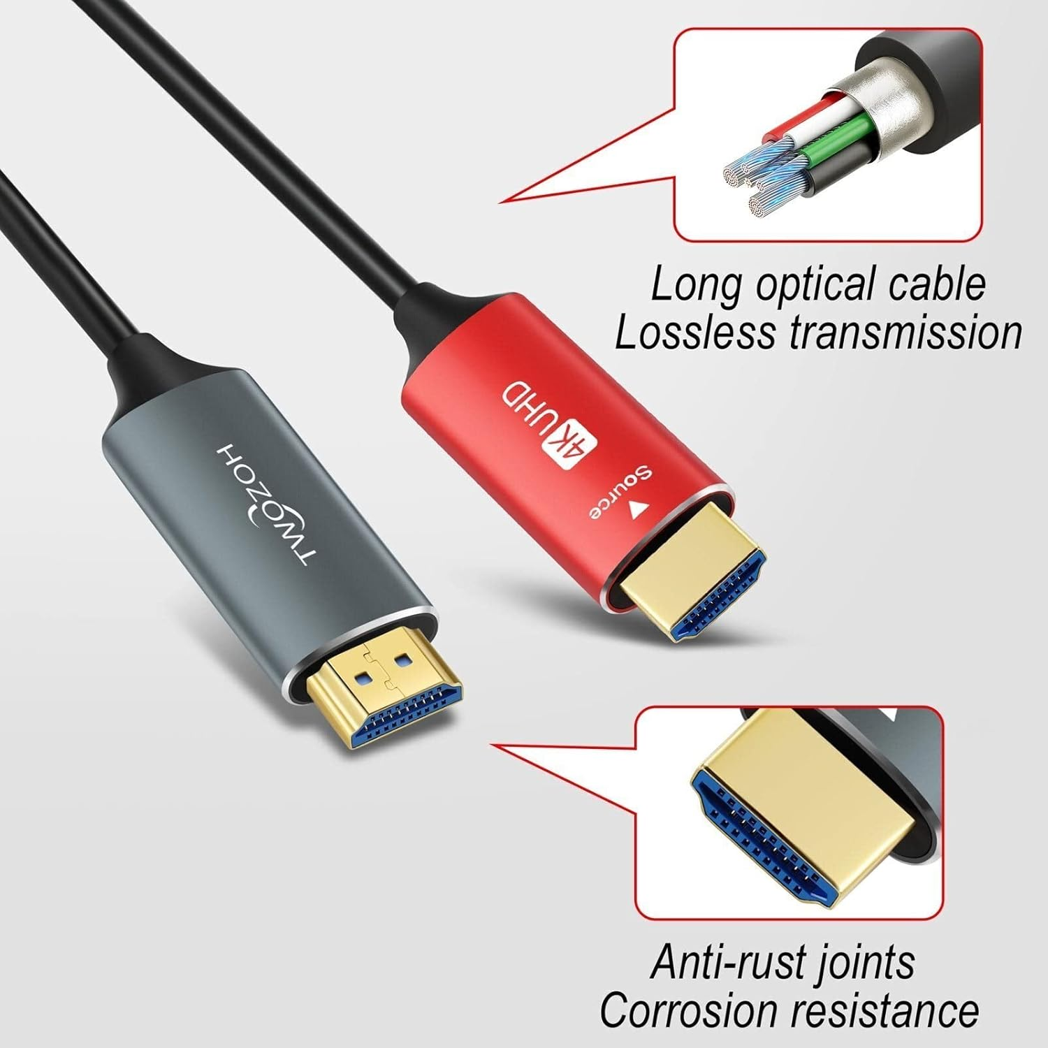 Twozoh HDMI Fiber Optic Cable 5M, 4K Fiber HDMI Cord Supports 4K@60Hz/18Gbps image number 1