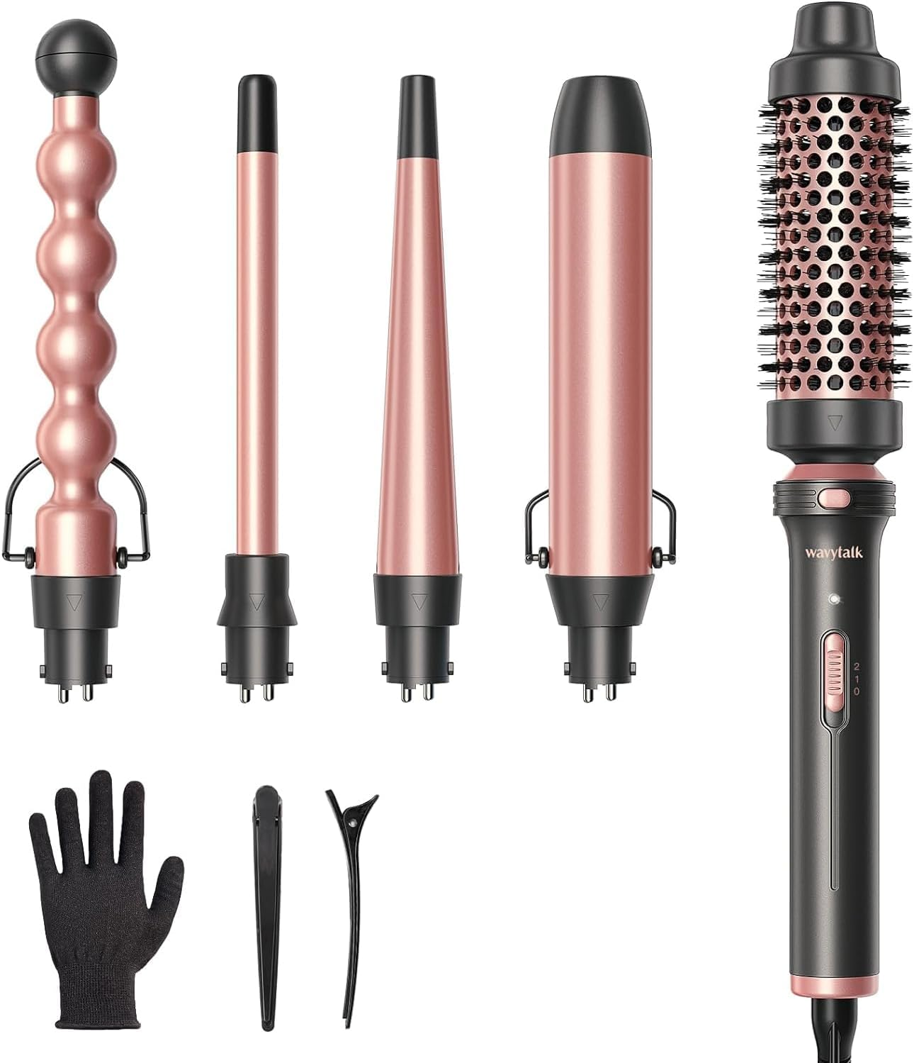 Wavytalk 5 in 1 Curling Wand Set, Multi Hair Curler Set with Thermal Brush and 4 Interchangeable Ceramic Curling Tongs(13-32 Mm), Instant Heat up Curling Iron, Rose Gold image number 4