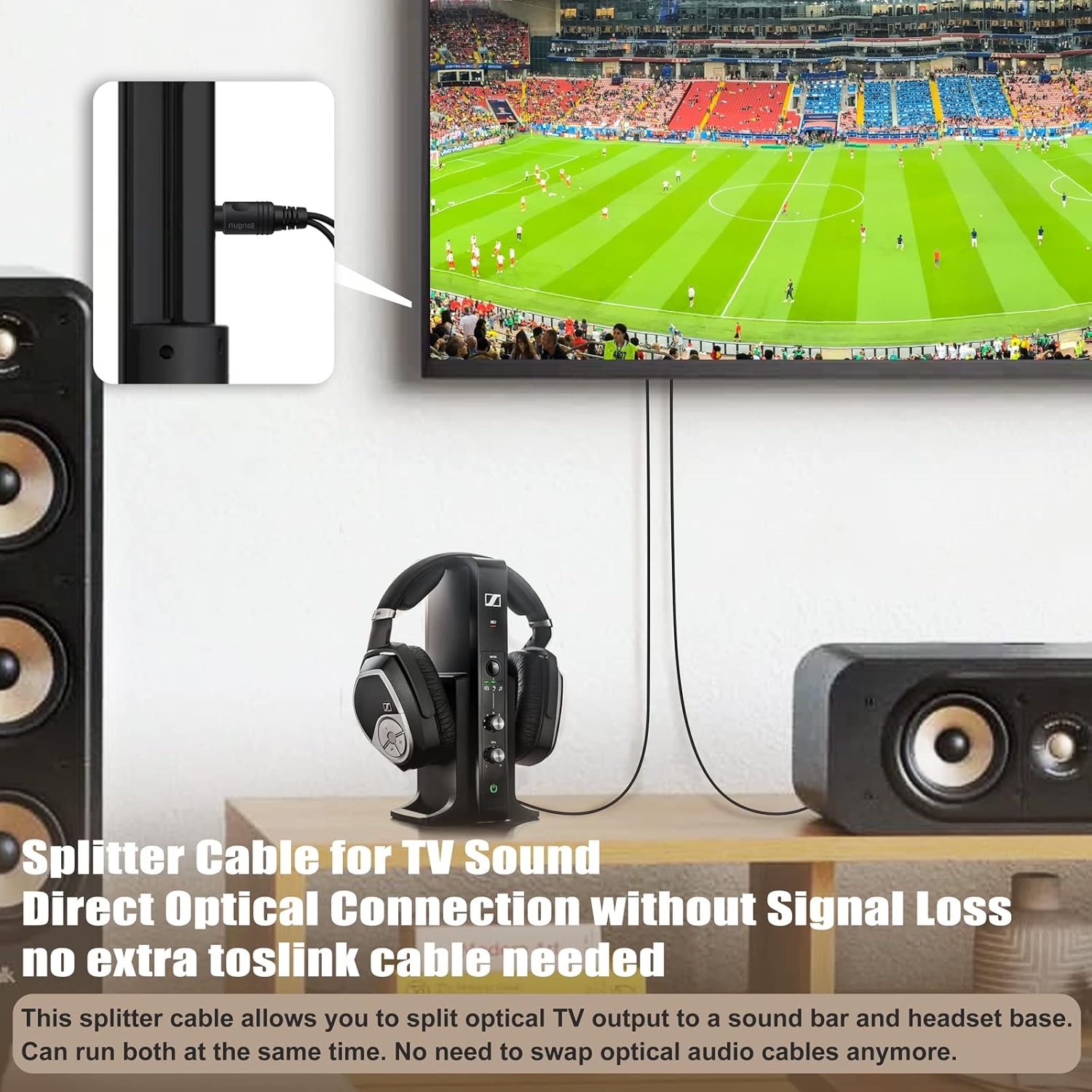 Bangun 1X2 Digital Audio Splitter Cable, Toslink Digital Fiber Optic Audio Splitter 1 Male Input 2 Male Output (For Home Theatre, Xbox, PS5/PS4), 10Ft image number 6