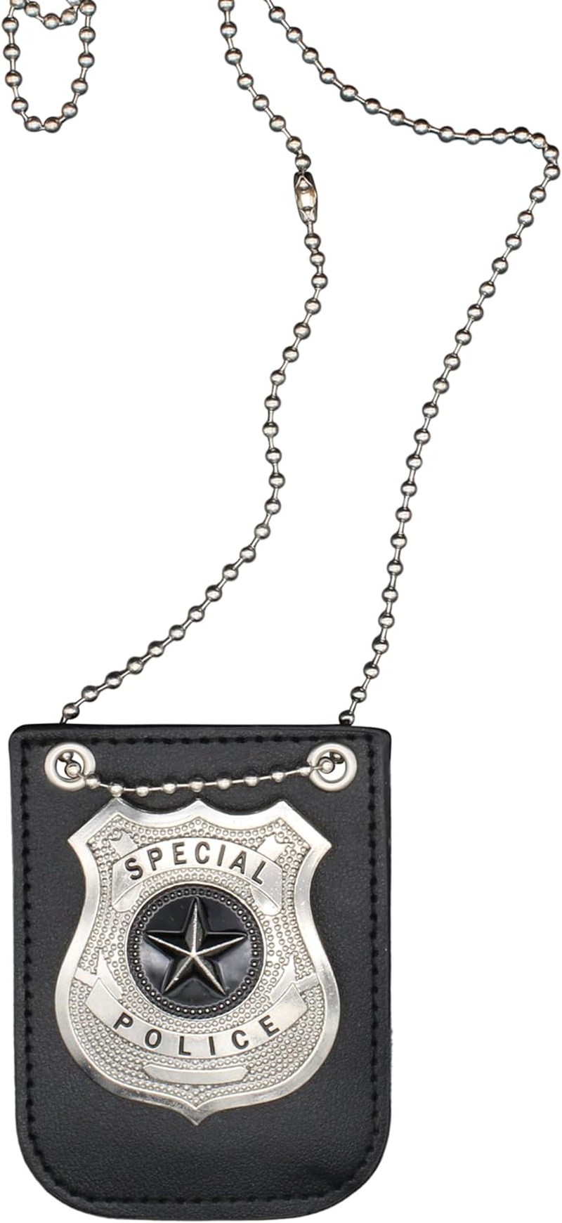 Cherry-On-Top Police Badge Fancy Dress Pretend Play Policeman Police Woman Lanyard on Chain for Halloween SWAT FBI Dress Up, Black, (72CHA) image number 1