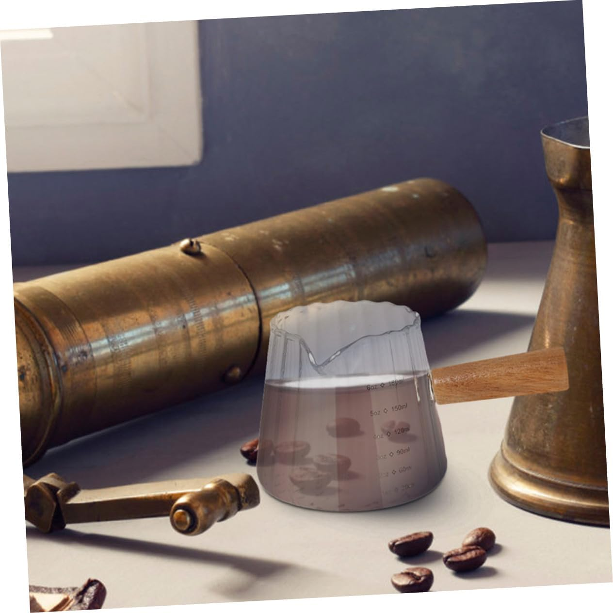 Sosoport 2Pcs Transparent Glass Espresso Shot Cup with Wooden Handle Small Milk Frothing Pitchers for Precise Coffee Measuring Portable Creamer Cups for Home Office and Travel image number 6