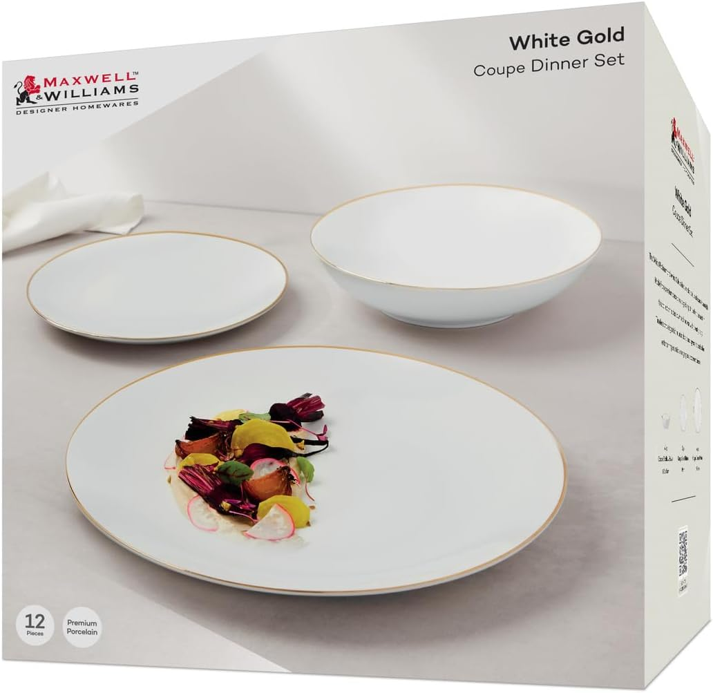 Maxwell & Williams White Gold Coupe Dinner Set 12Pc Gold Gift Boxed image number 2
