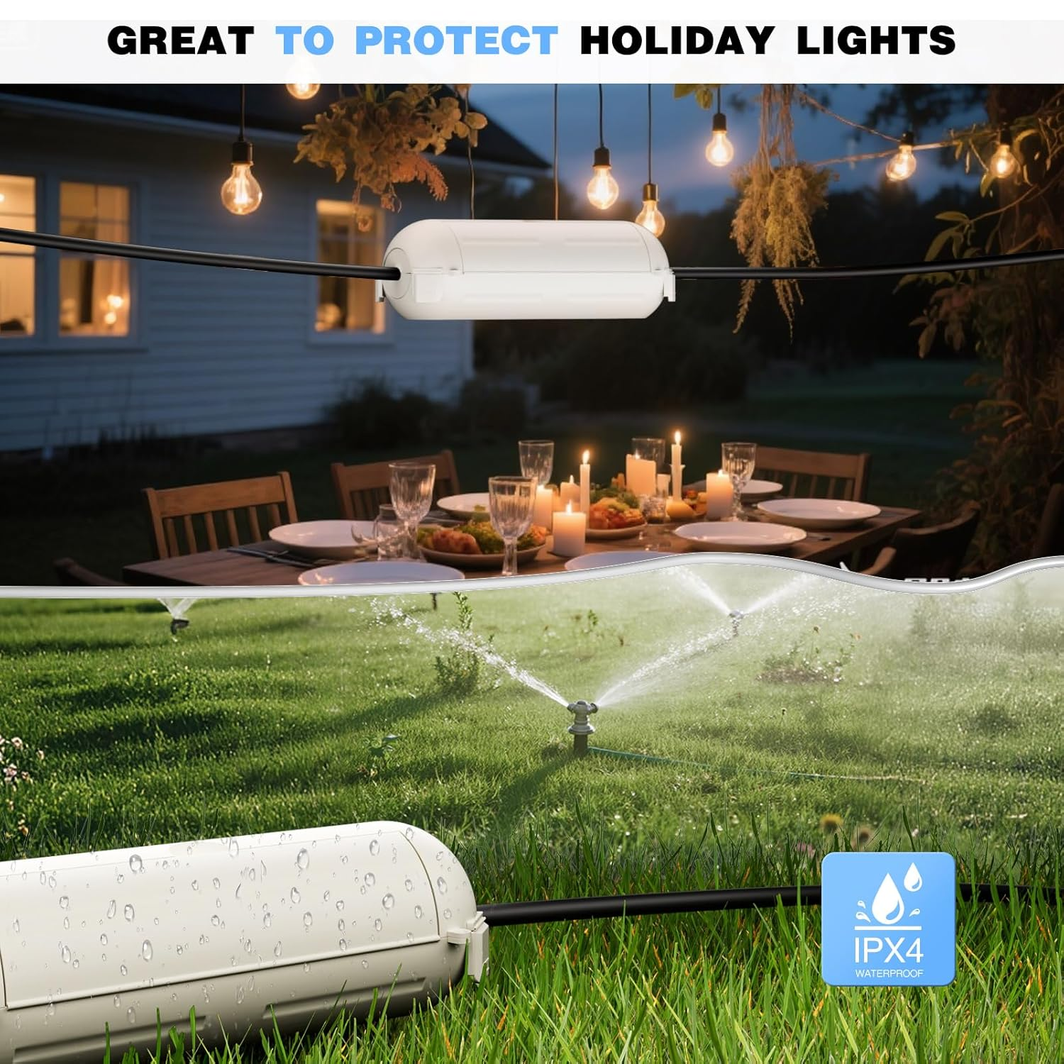 Flemoon [3 Pack] Outdoor Extension Cord Safety Cover with Waterproof Seal, Weatherproof Electrical Connection Box for Outdoor Outlet, Plug, Socket, Halloween, Christmas Holiday Decoration Light, White image number 7