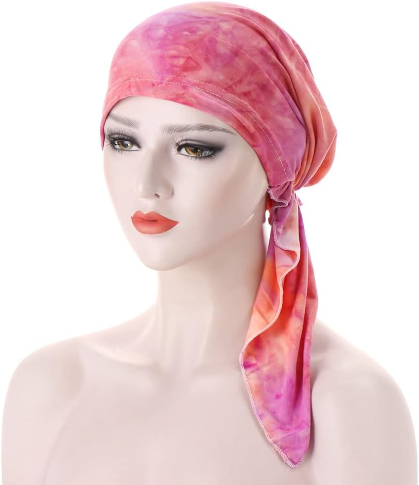 Fxhixiy Pre-Tied Bandana Turban Hat Chemo Cancer Headscarf Headwraps Headwear for Women Hair Cover Hat image number 2