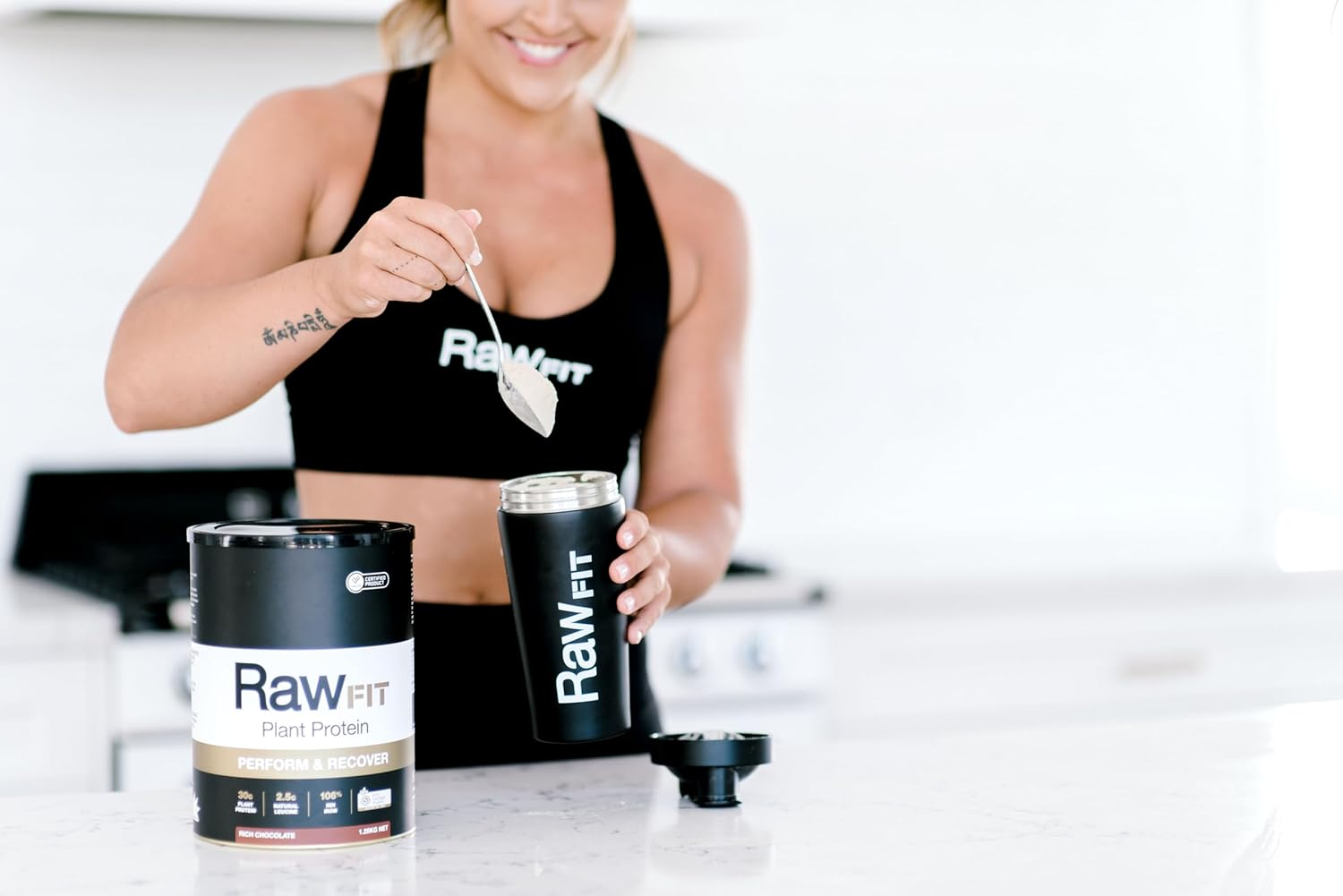 Amazonia Rawfit Plant Protein Perform & Recover Rich Chocolate - Certified Organic, Low FODMAP Certified, Vegan, Sprouted & Fermented Pea & Brown Rice Protein, HASTA Certified, 35G Protein per Serve, Supports Muscle Growth & Recovery, 1.25Kg