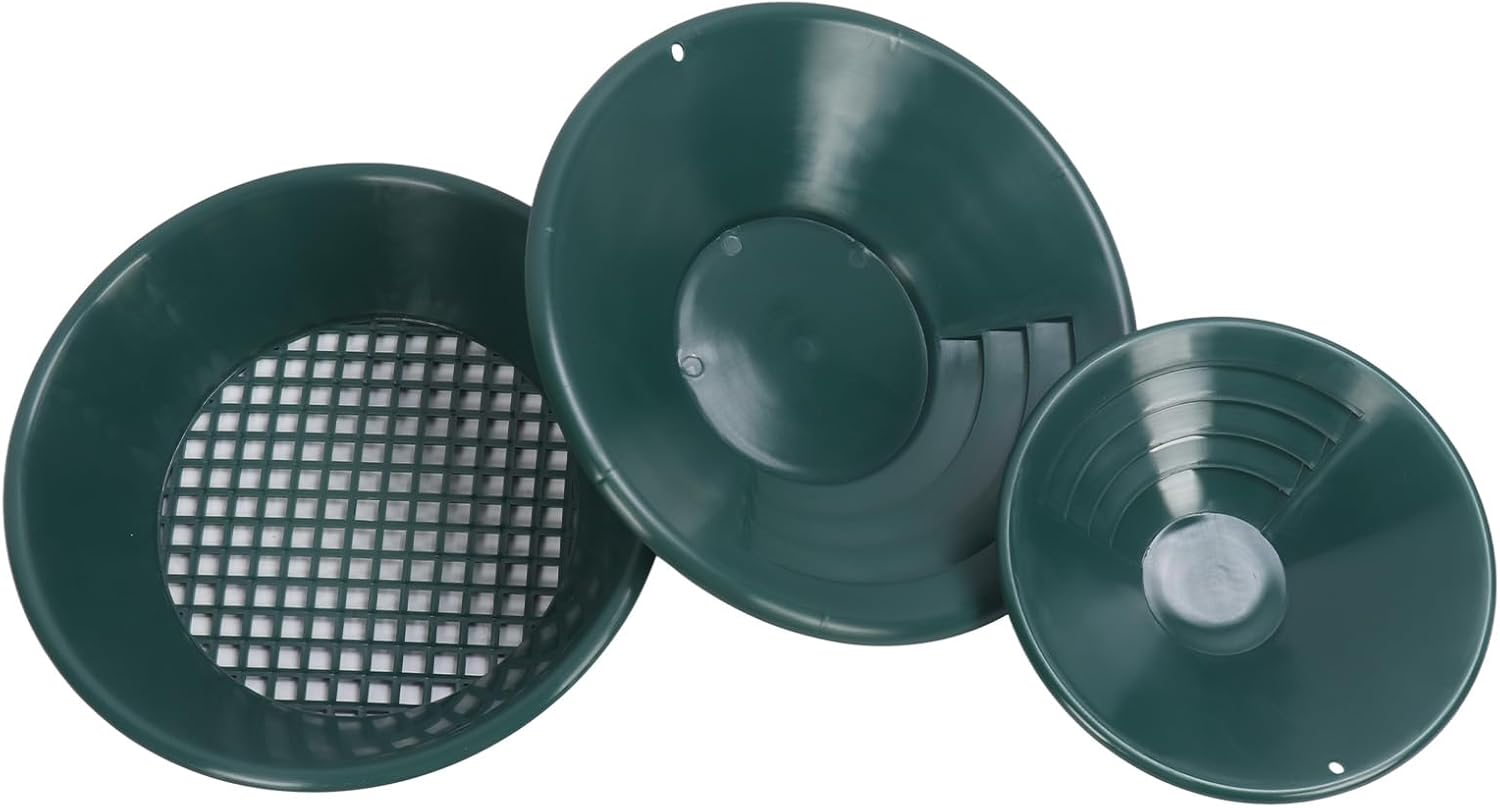 Outdoor Gold Panning Kit Including 10 Inch Small Pan, 3Pc Gold Pans, 14 Inch Medium Pan, and 13.8 Inch Gold Sifter, Make Your Own Gold Bars, Green image number 1