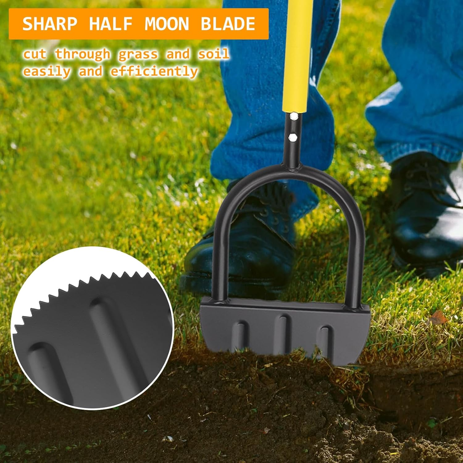 Ruaizel Saw-Tooth Edger Lawn Tool, Manual Grass Edger, Half Moon Lawn Edger with Soft Handle, Hand Steel Edger for Grass Yard Landscape Sidewalk image number 3