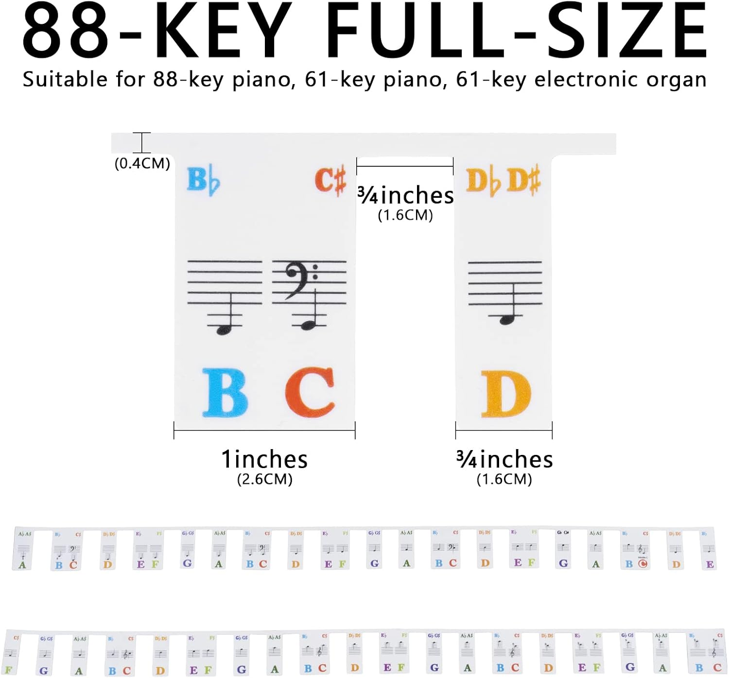 Piano Keyboard Notes Guide, 88 Full-Size Piano Key Labels No Need Stickers, Reusable Removable for Music Learners Beginners with Box