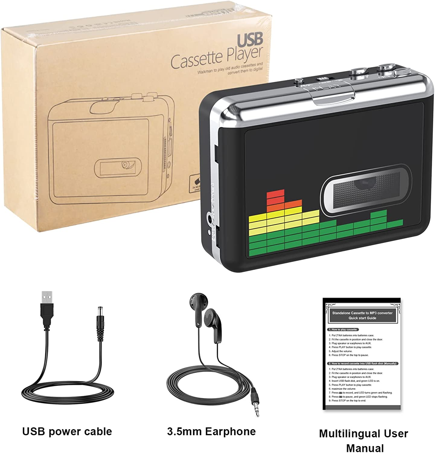 Cassette Player, Portable Walkman Stereo Tape to MP3 Converter, Audio Music Recorder to MP3 Digital File Converter with Earphones, No PC Required image number 3