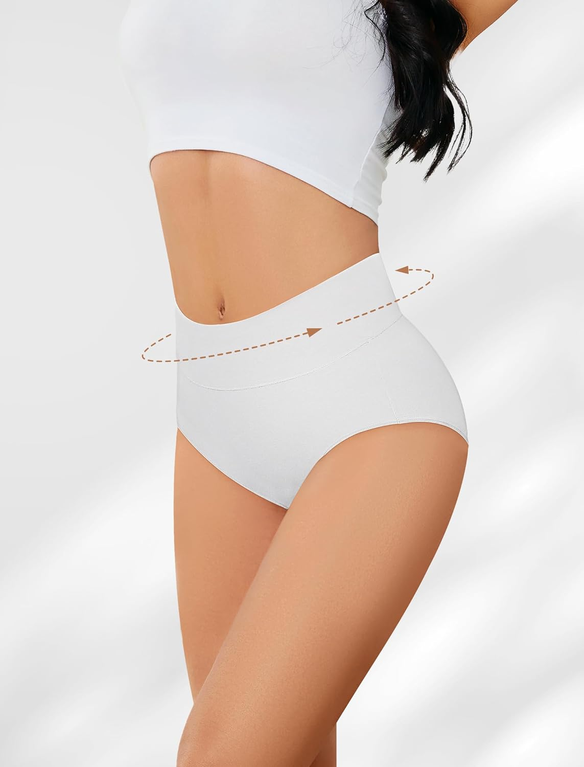 VOENXE Women'S Cotton Underwear High Waisted Ladies Panties,Comfortable Stretchy Full Coverage Brief,Breathable Undies,4 Pack image number 3