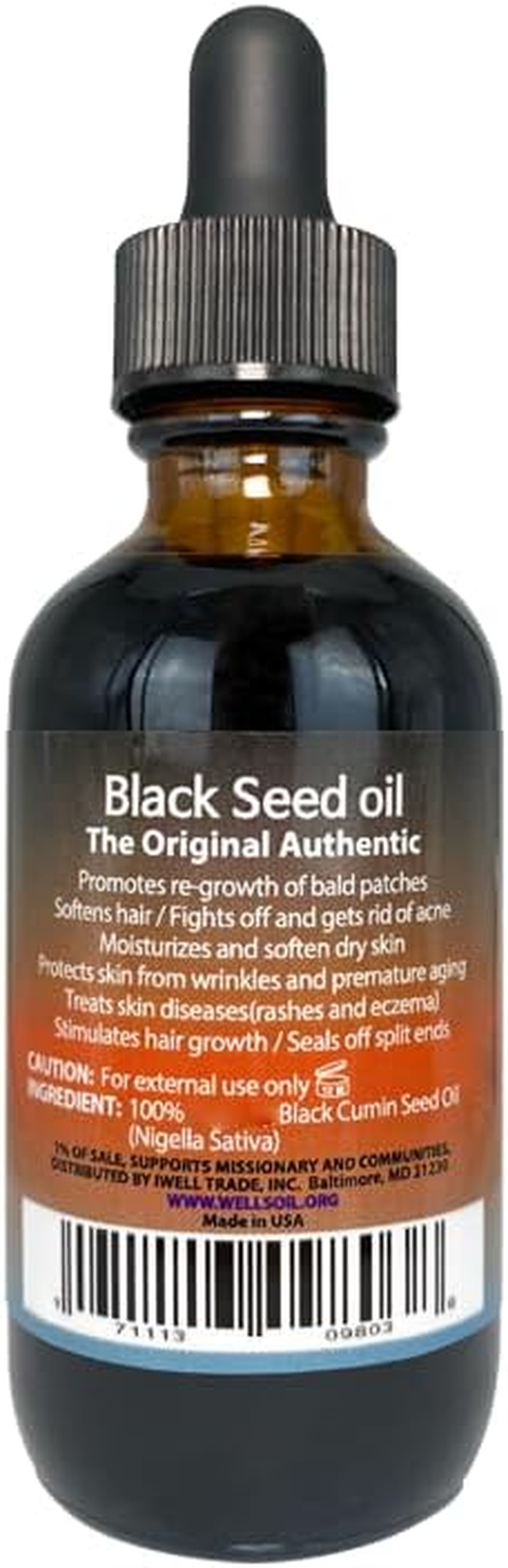 Well'S 100% Pure Black Seed Oil 2Oz / 4Oz, Promotes Re-Growth of Bald Patches, Soften Hair, Fights off and Gets Rid of Acne, Moisturizes and Soften Dry Skin (2 Ounce)