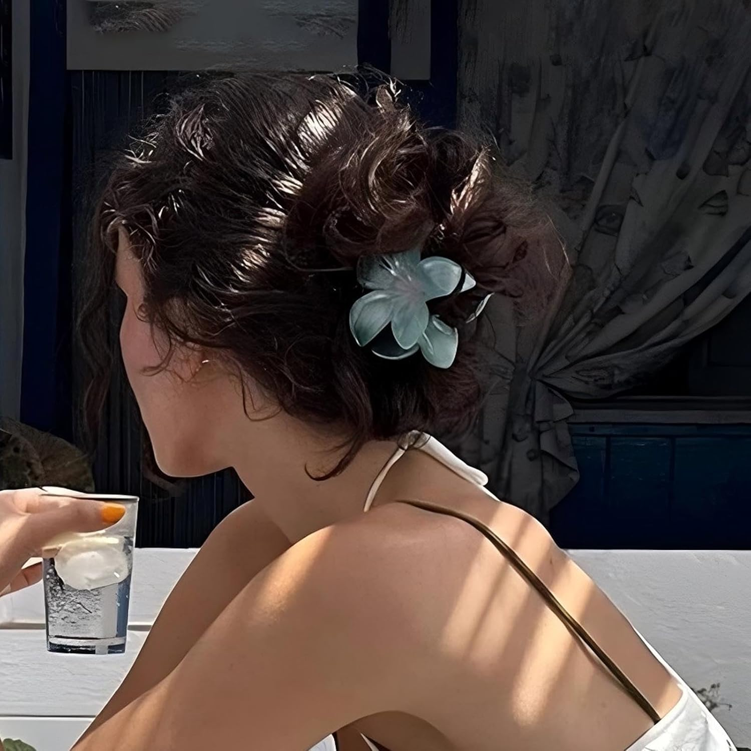 Inateannal Flower Hair Clips for Women Thick Hair Large Blue Flower Claw Clips Hawaiian Floral Hair Accessories Strong Hold Non-Slip Hair Clips Summer Beach Floral Claw Barrette image number 6