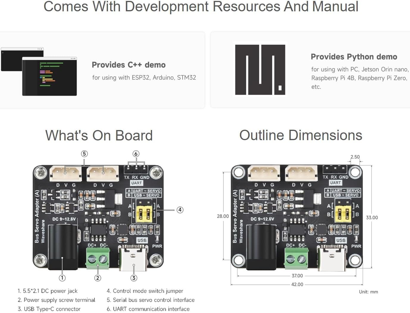 Waveshare ST/SC Serial Bus Servo Driver Board - Supports UART & USB Control, Powers up to 253 Servos, 42Mm X 33Mm, Mini ITX Motherboard image number 4