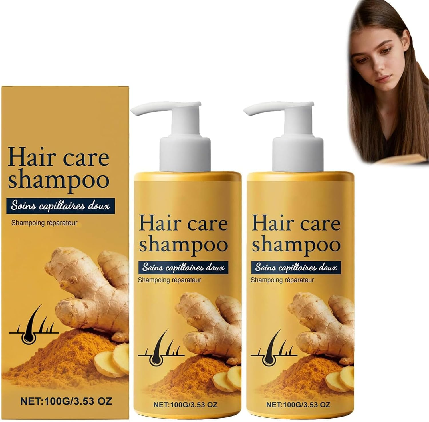 Ginger Hair Care Shampoo, Deeply Nourishing Clean Ginger Shampoo for Hair Growth & Repair, Anti-Dandruff Oil Control Scalp Care, Soother Itchy Sensitive Scalp & Reduce Flakes (1Pc)