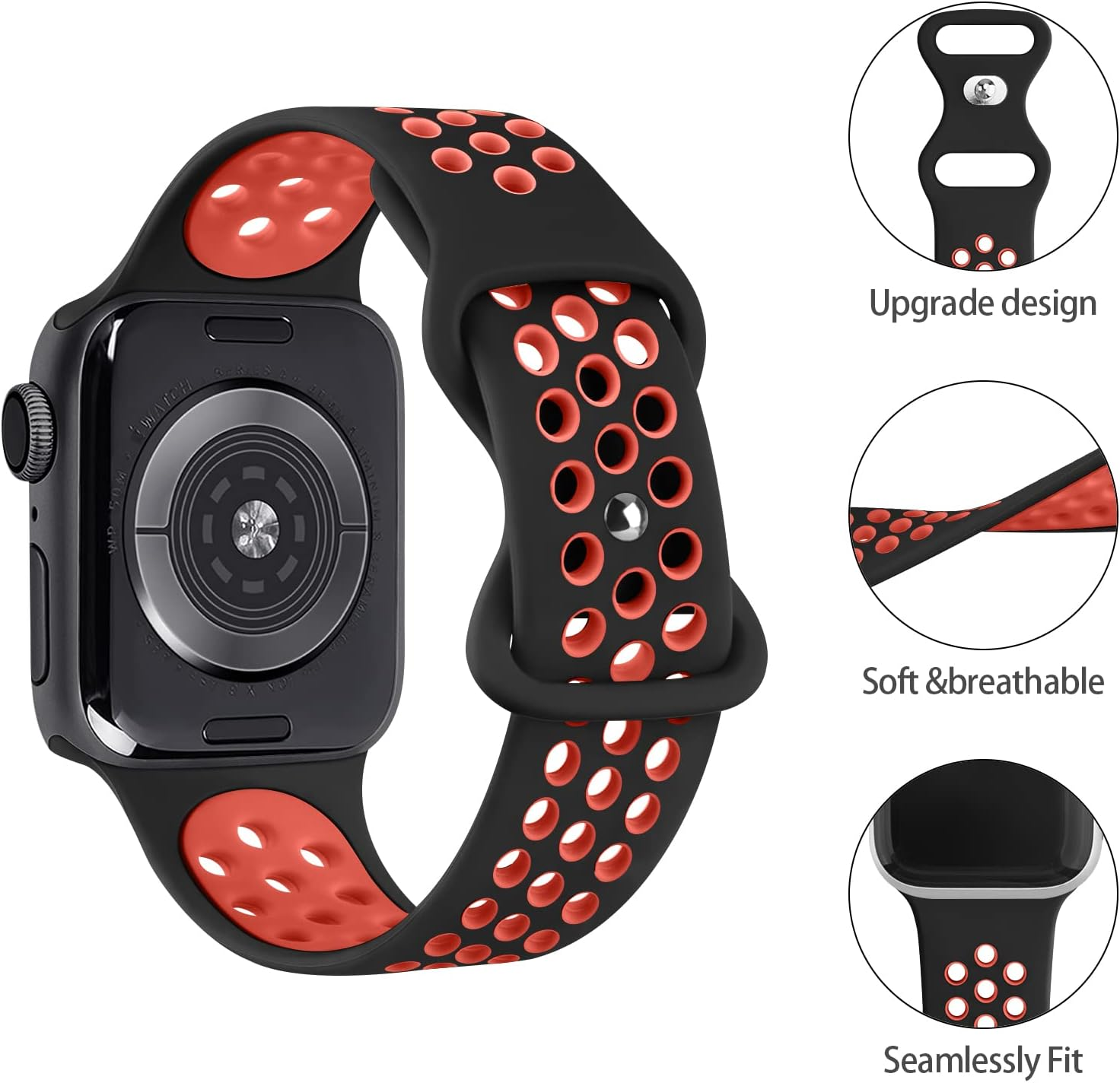 [2 Pack]Silicone Bands for Apple Watch Band 49Mm 45Mm 44Mm 42Mm 41Mm 40Mm 38Mm, Soft Adjustable Sport Two Colors Strap Women/Men for Iwatch Ultra/Iwatch Series 9/8/7/SE/6/5/4/3/2/1 image number 6