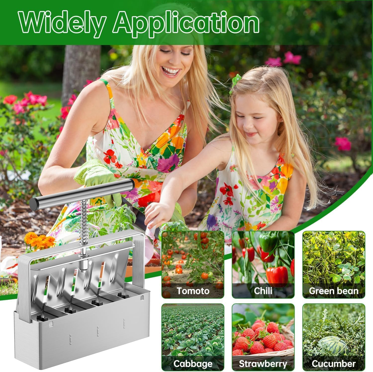 Soil Blocker, 4 Cell Soil Block Maker 5 CM with 3 Sizes Seed Pins, Seed Handheld Block Maker with Comfortable Handle, Garden Blocking Tools for Seedings, Cuttings, Greenhouses image number 1