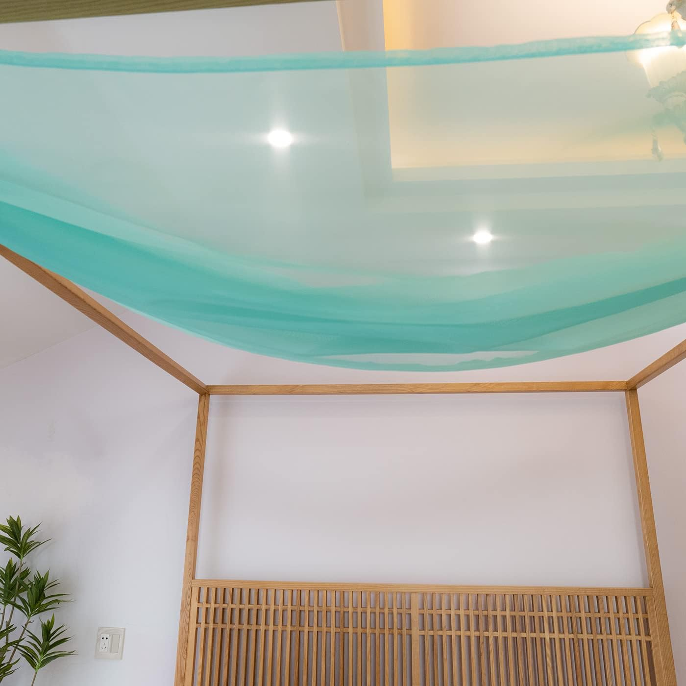 Linentalks Turquoise Canopy Bed Curtains for King & California King Bed, Aqua Blue Canopy Bed Scarf, Sheer Valance Drapes, Four Poster Drapery, 1 PC 52X256