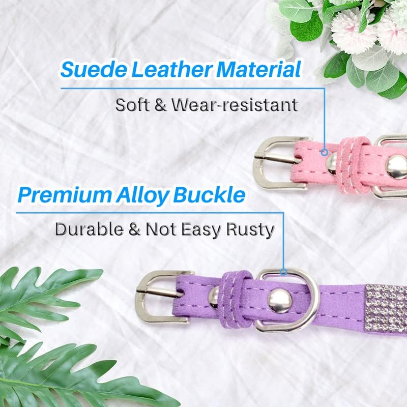 Kalevel Large Dog Collar Pink Bling Cat Collar Leather Soft Pet Collar Adjustable Fashion with Rhinestones Metal Buckle for Large Dogs image number 6