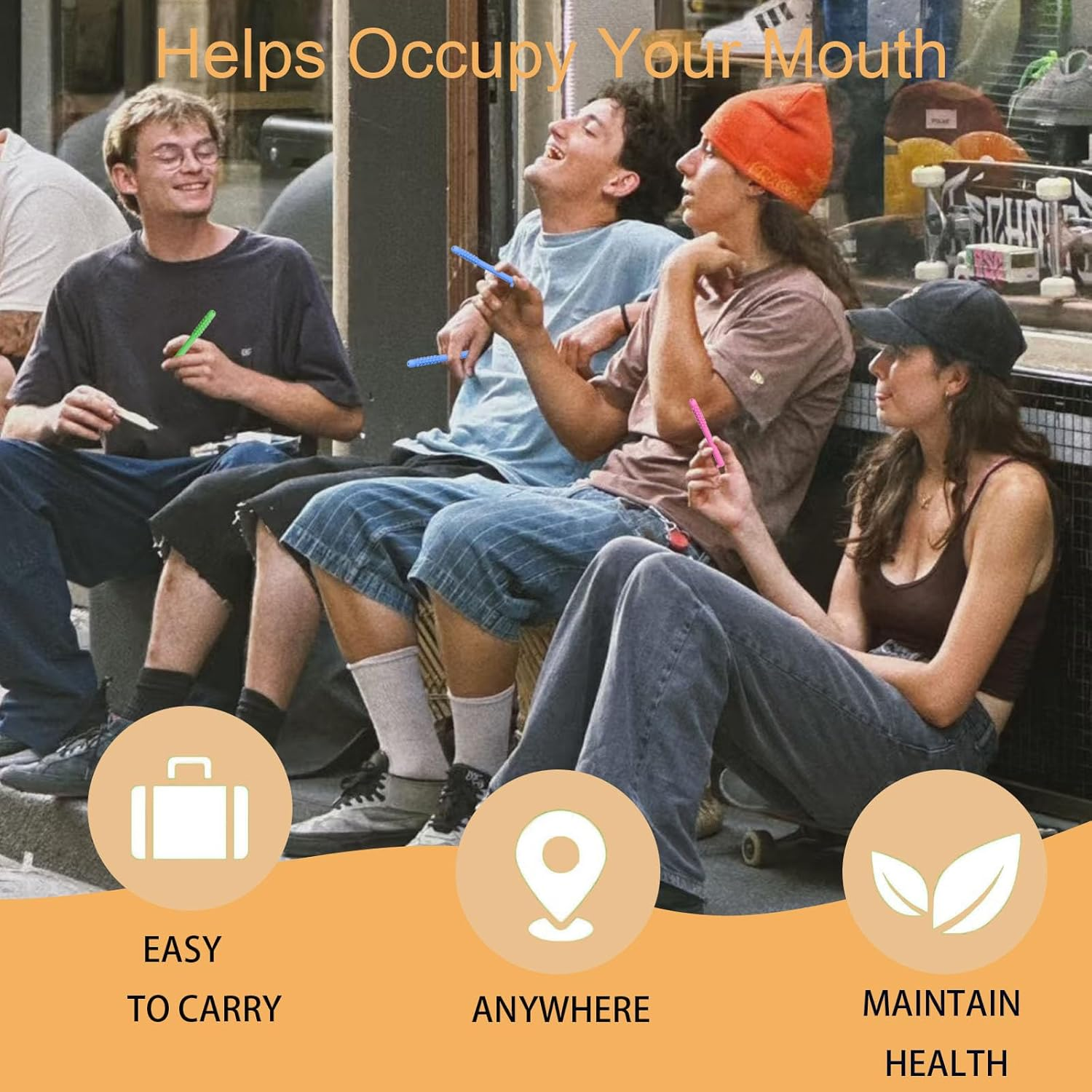 Chewable Essential Oil Breath Stick, 3PCS Chewable Breather Stick for Fresh Breath, Portable Breath Freshener with Replacement Cores and Storage Box, Improving Your Habits of Biting Pen and Smoking