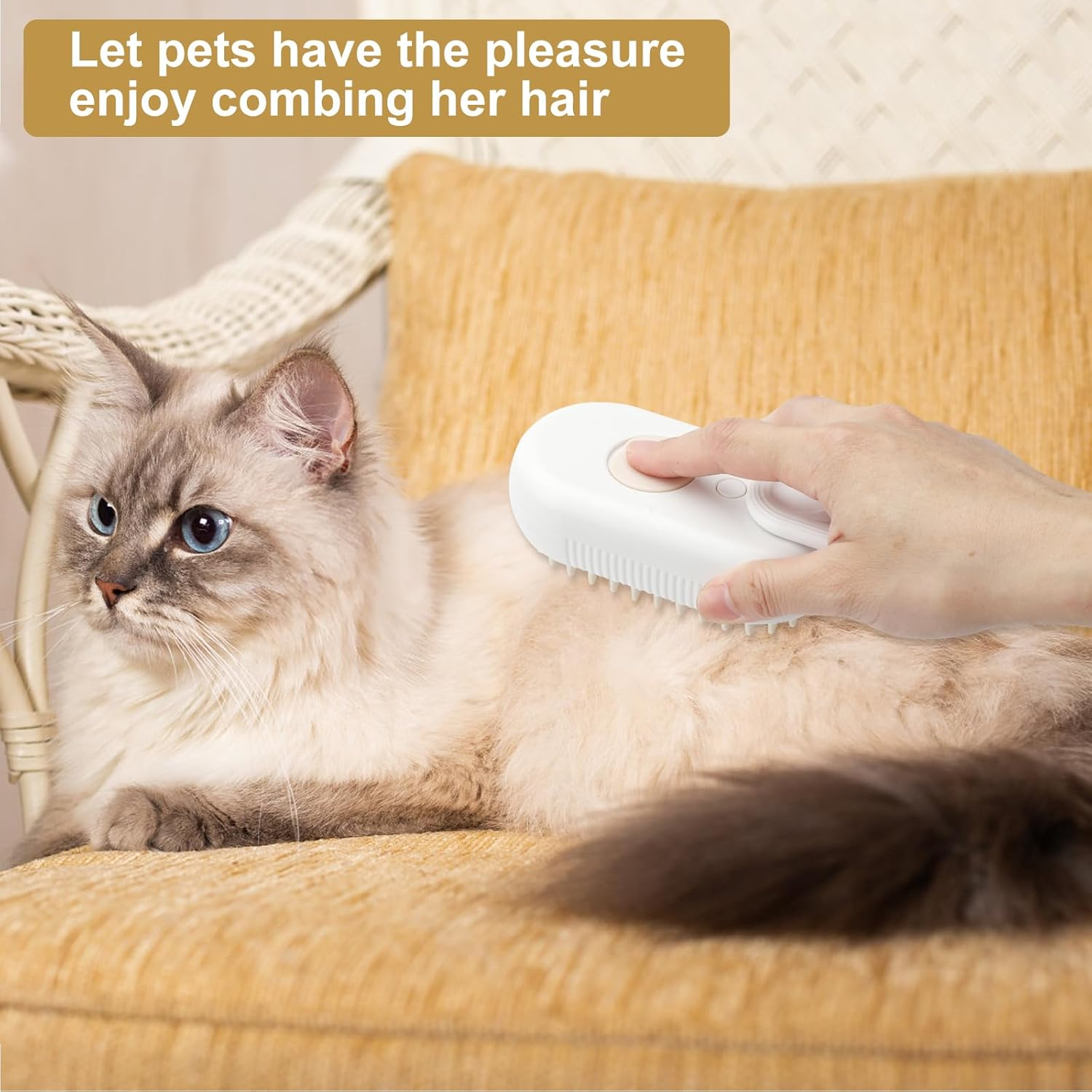 Apomoons Steam Brush for Dogs Cats, Dog Brush, Cat Brush with Steam, 3-In-1 Cat Dog Steam Brush, Steam Brush Cat, Steam Brush Dog, Steamy Pet Brush, Cat Comb with Steam (White) image number 2