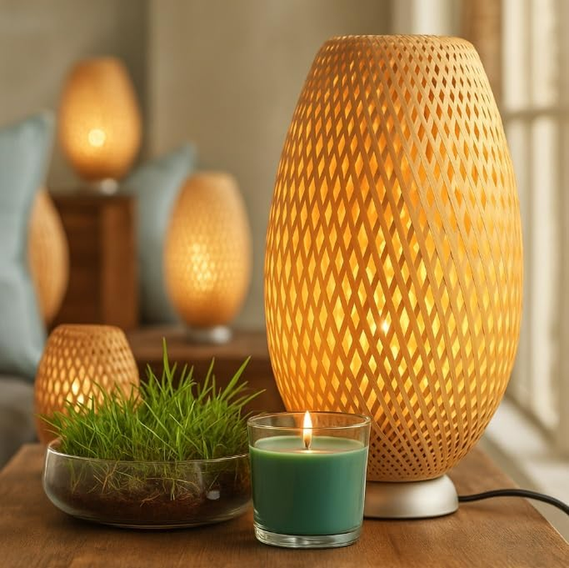 Relax & Glow Boho Set &ndash; Bamboo Table Lamp + 40Hr Scented Candle &ndash; Aromatherapy for Cozy Ambience image number 6