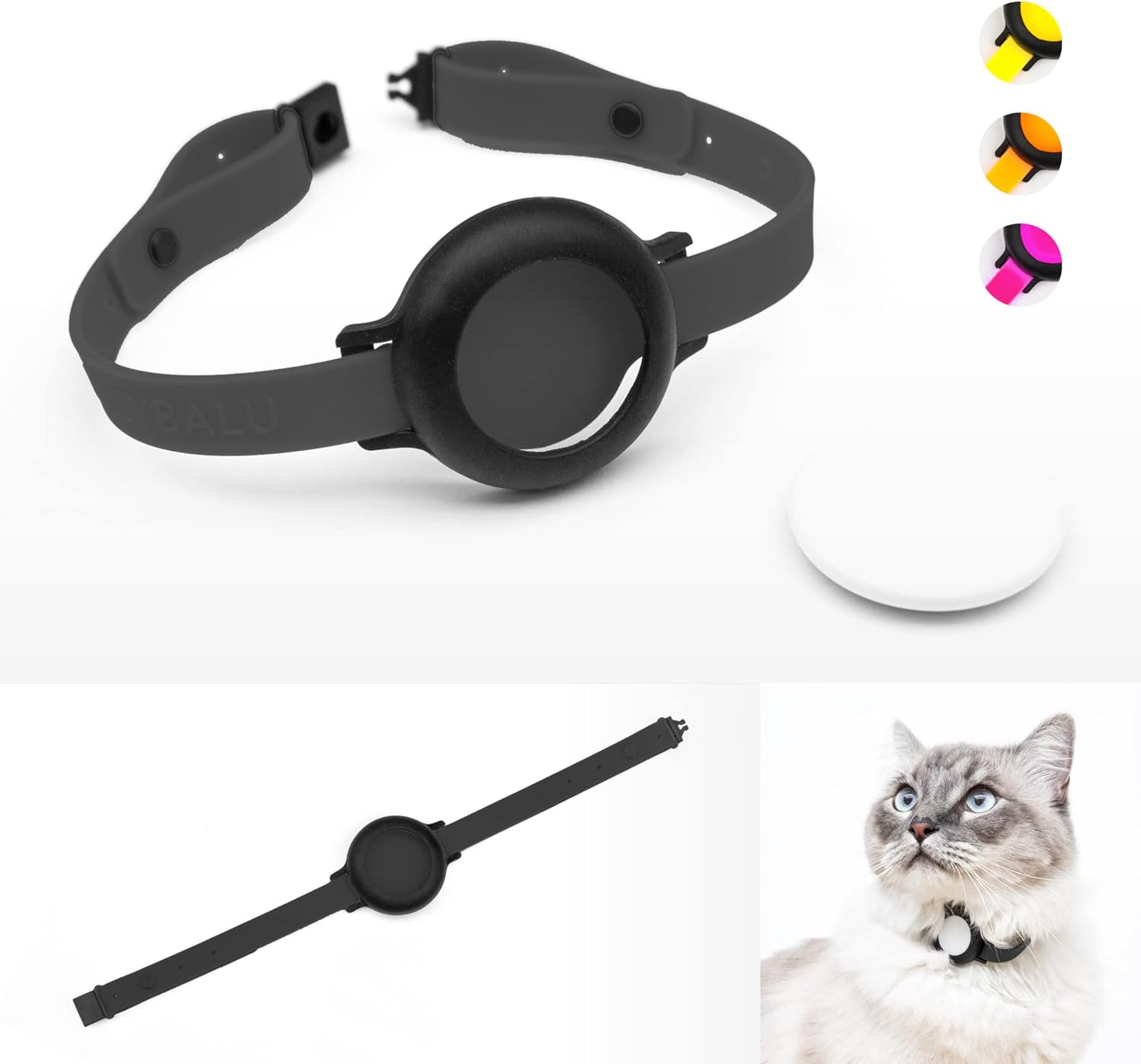 Lucybalu NEMO Cat Collar for Airtag* Safe, Lightweight, Comfortable with Safety Clasp, Compatible with Apple Airtag Silicone Strap, Black