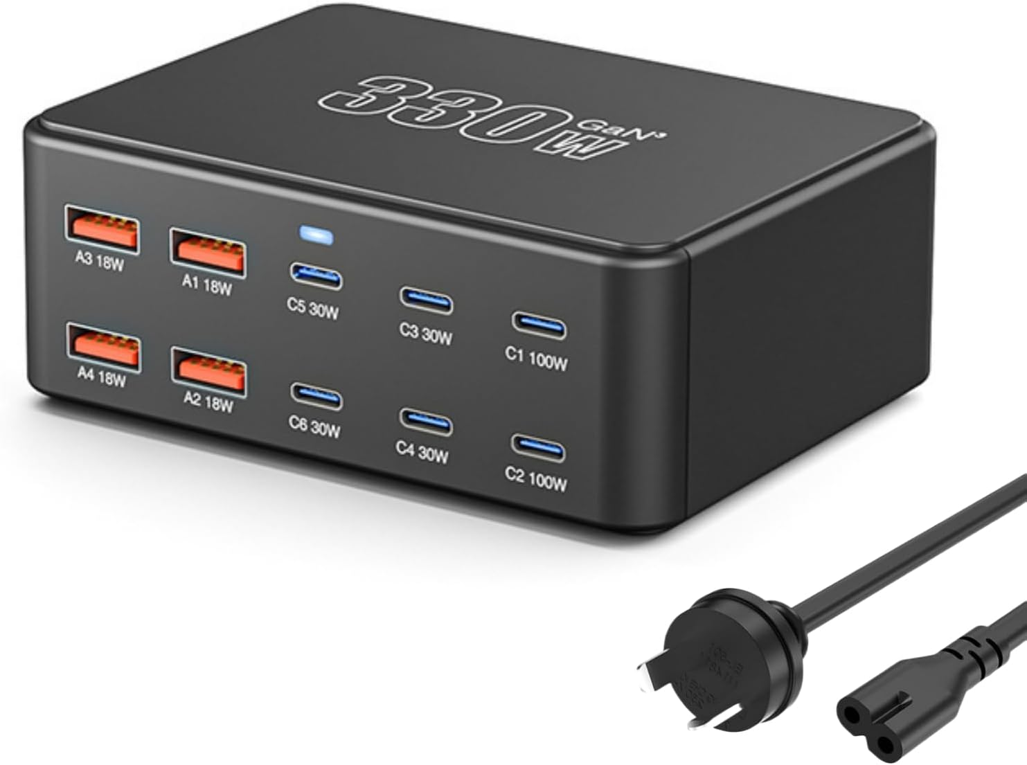 FOSION USB C Charging Station 330W, 10 Port Power Hub with PD 100W 65W 30W QC3.0 18W Fast Charging for Iphone 15, Ipad Air/Pro, Galaxy