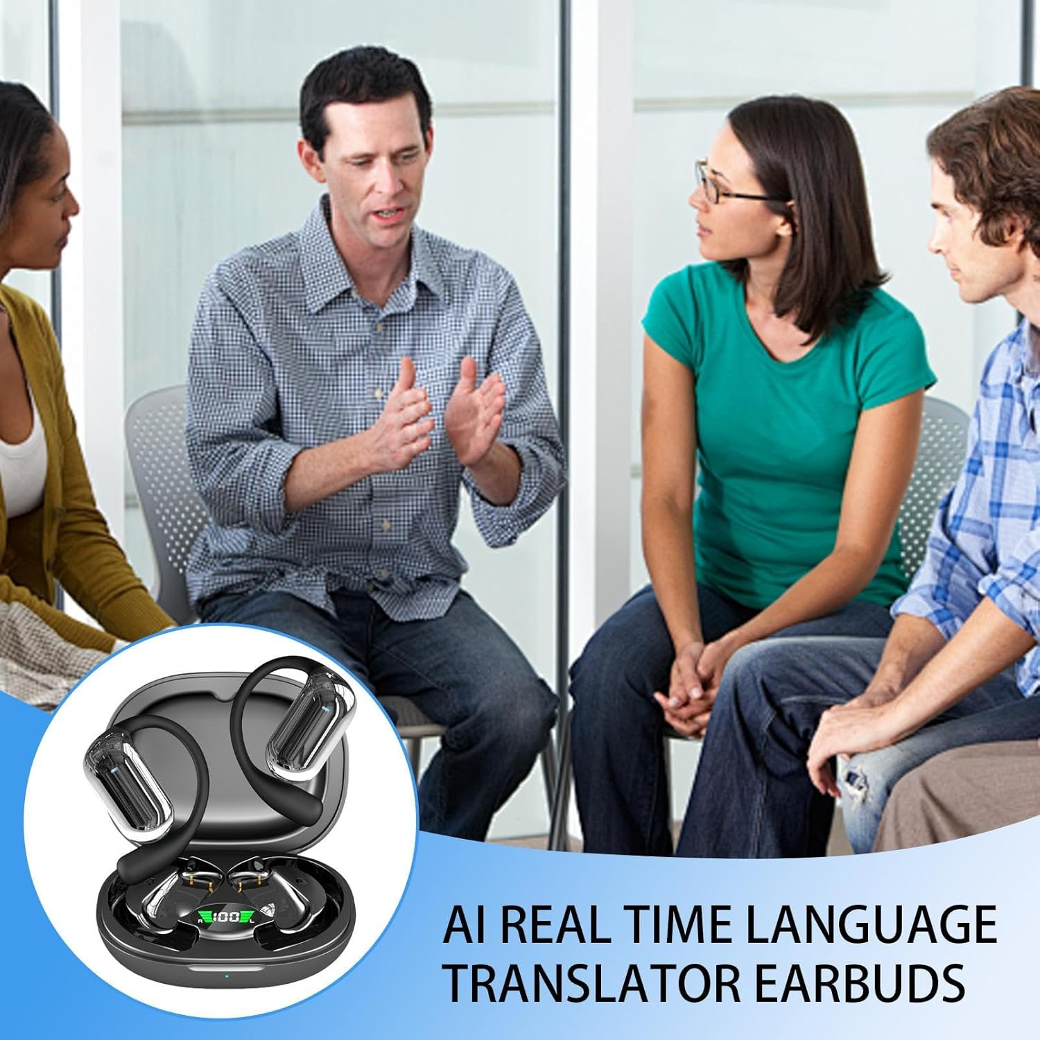 Smart Translator Earphones - AI Earbuds, Multilingual Headset | Live Voice Translation across 144 Dialects While Exploring Foreign Cities, Attending Seminars, Business Trips, and Vacation Adventures image number 2