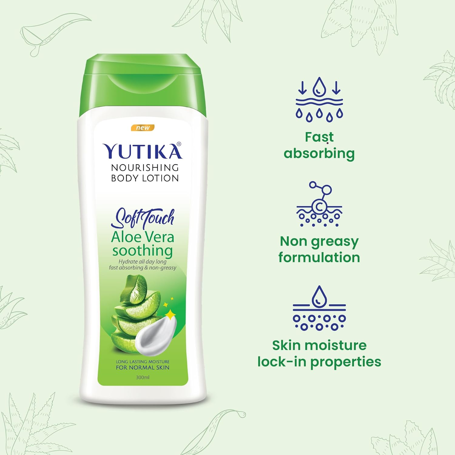 Yutika Softtouch Nourishing Body Lotion for Long Lasting Moisture and Soothing Skin for Men and Women (Aloe Vera, 300Ml) image number 6