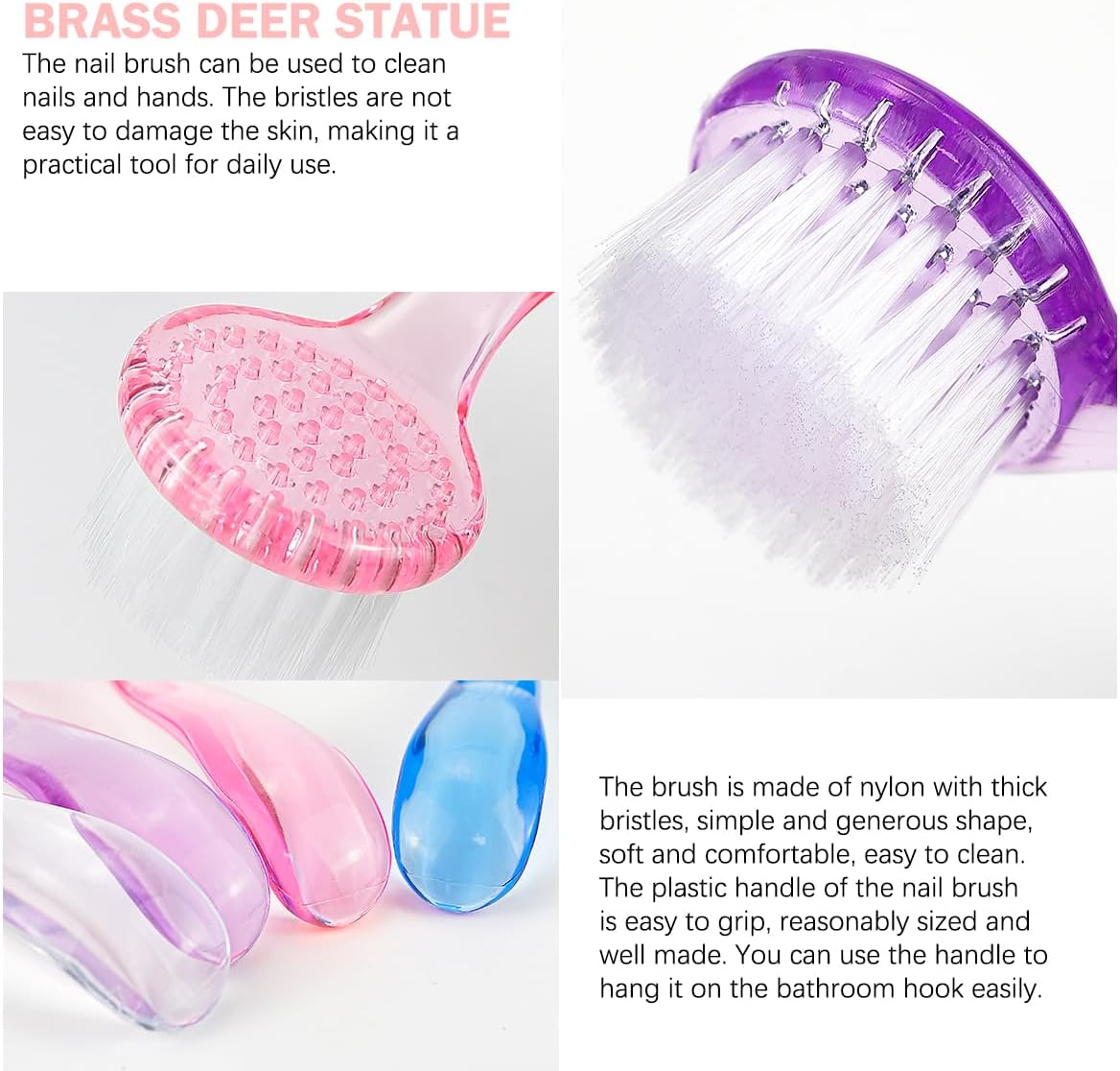 LNQ LUNIQI 4 Colours Nail Brush Dust Brushes Cleaning Brushes Dust Brush Nail Brush Set Nail Dust Brush with round Lid for Hand and Nail Cleaning Beauty (Pink, Blue, Purple, Transparent) image number 3