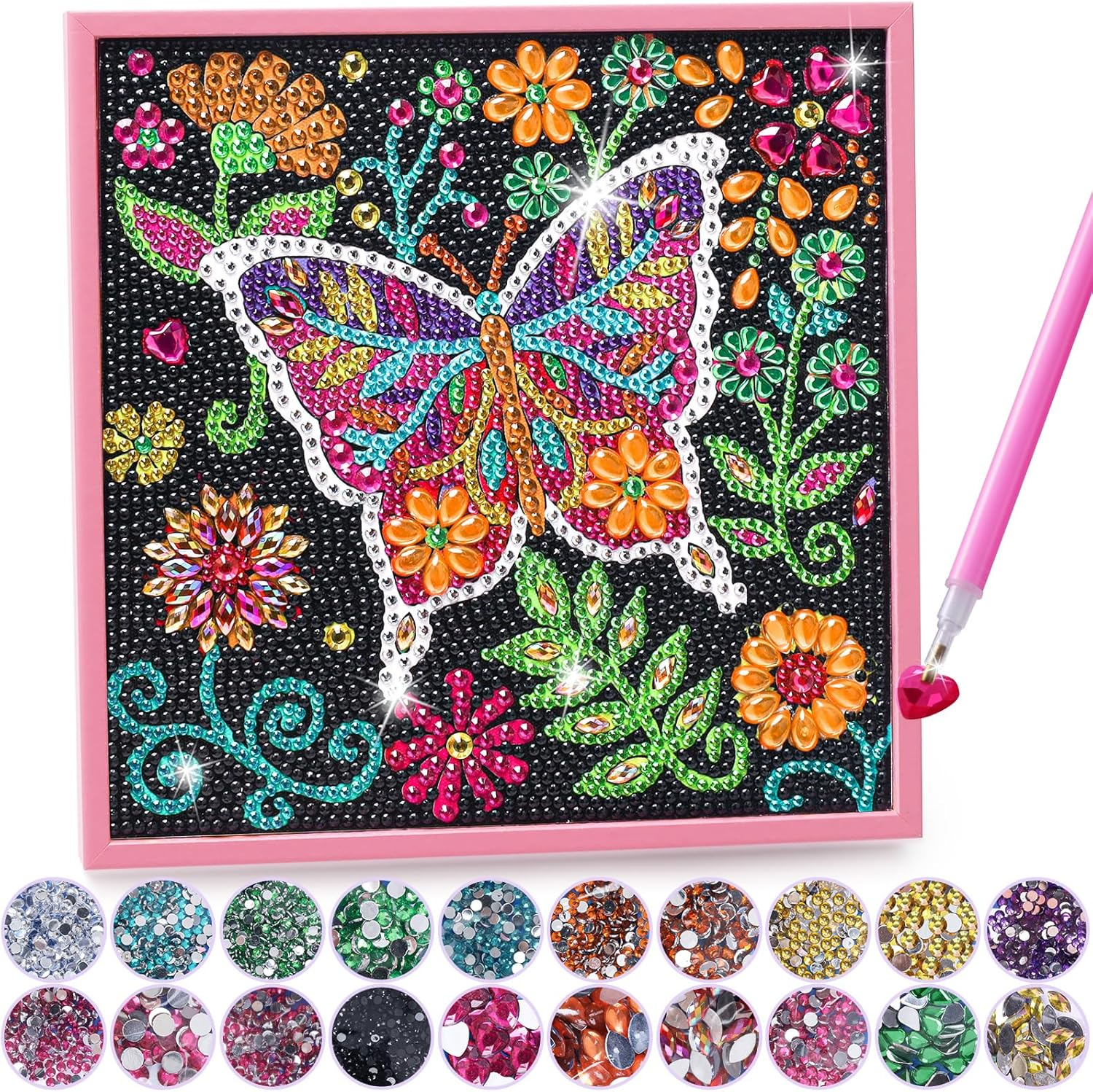 Diamond Art Kits for Kids - Crafts for Girls 8-12 - Diamond Art Painting with Wooden Frame - Arts and Crafts for Kids Ages 4-6 8-10 - GEM Art Supplies Dots for Adult Beginners Home Wall Decor Gifts (Butterfly)