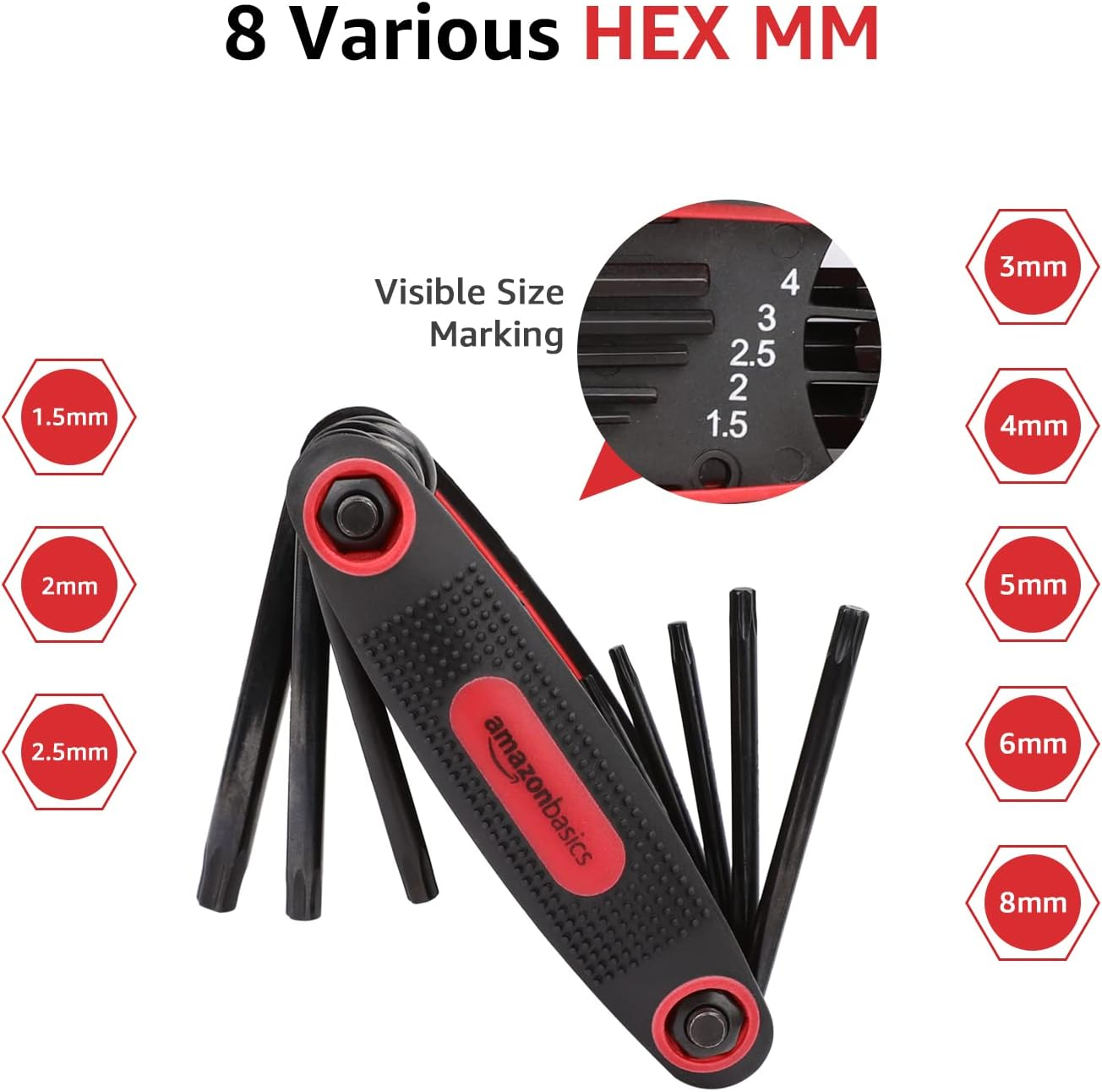 Amazon Basics Folding Hex Key Set - 3-Pack, Metric/Sae/Star image number 5