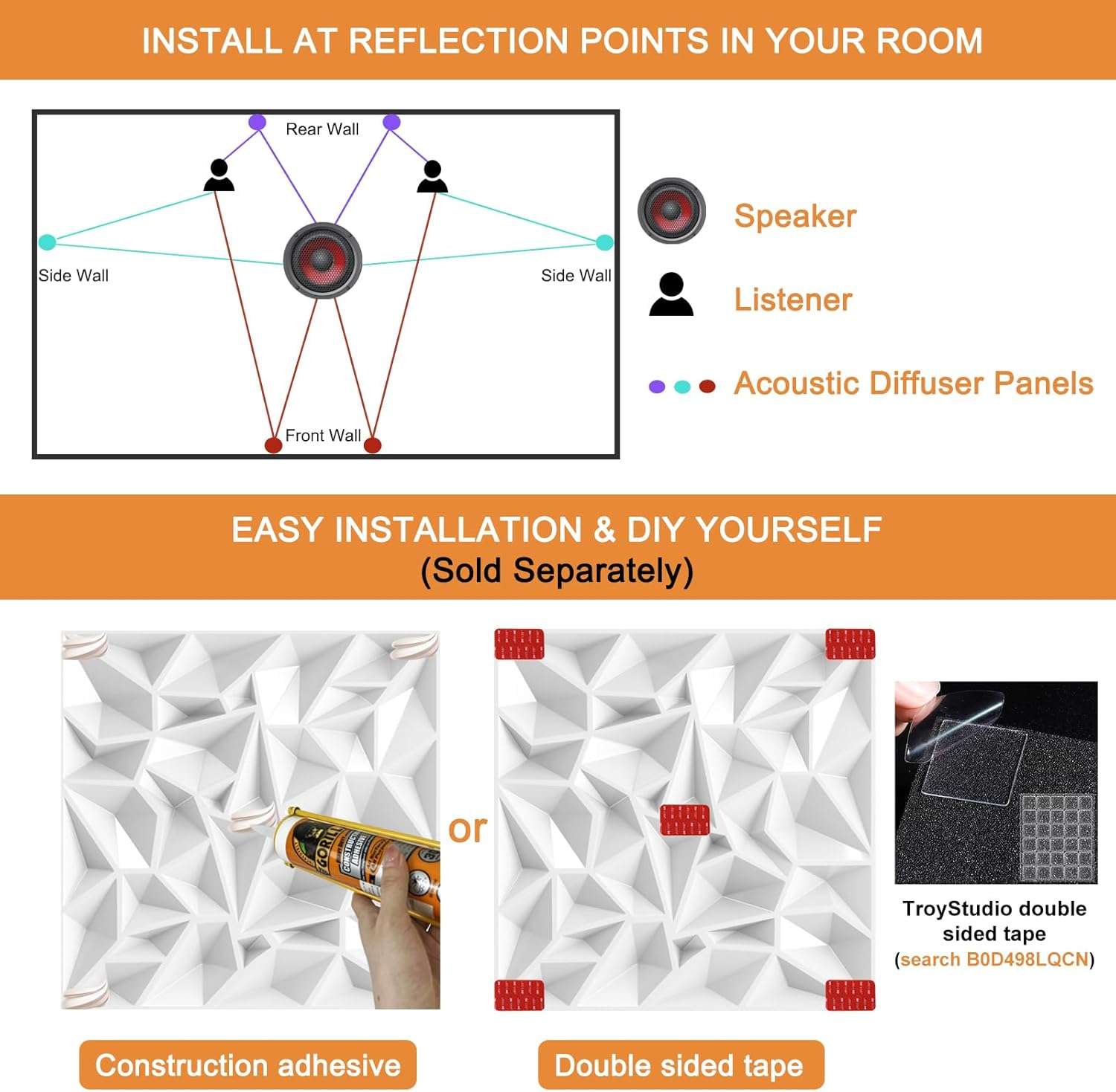 Troystudio Acoustic Sound Diffuser Panels, 19.7 X 19.7 X 1 Inches 12 Pcs White PVC Plastic 3D Wall Panel, Recording Studio Acoustical Treatment Diffusion Panel, Art Decorative Ceiling Tiles image number 3