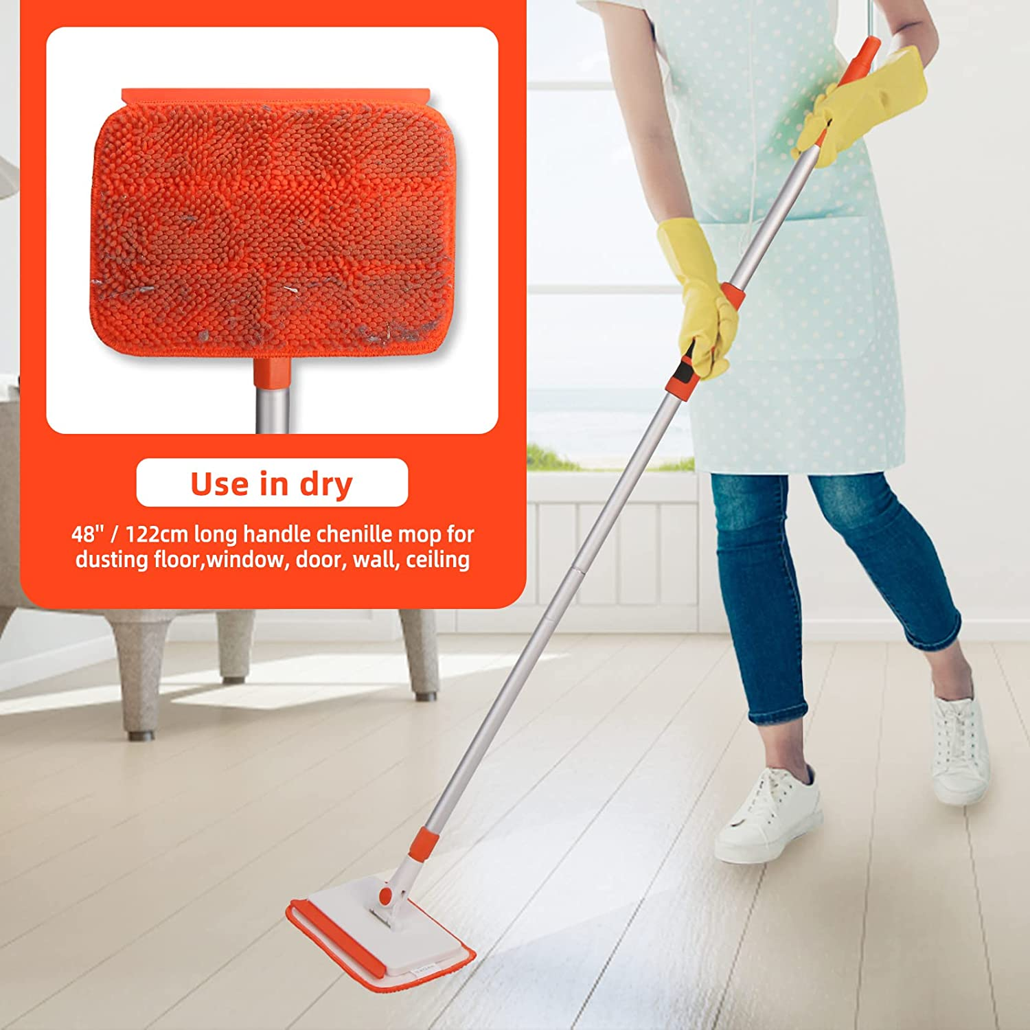 Qaestfy Wall & Baseboard Cleaner Mop Tool with 49'' Long Handle for Cleaning Window Floor Skirting Board Ceiling Bathtub Tub Tile Scrubber Brush Duster with 4 Reusable Pads image number 1