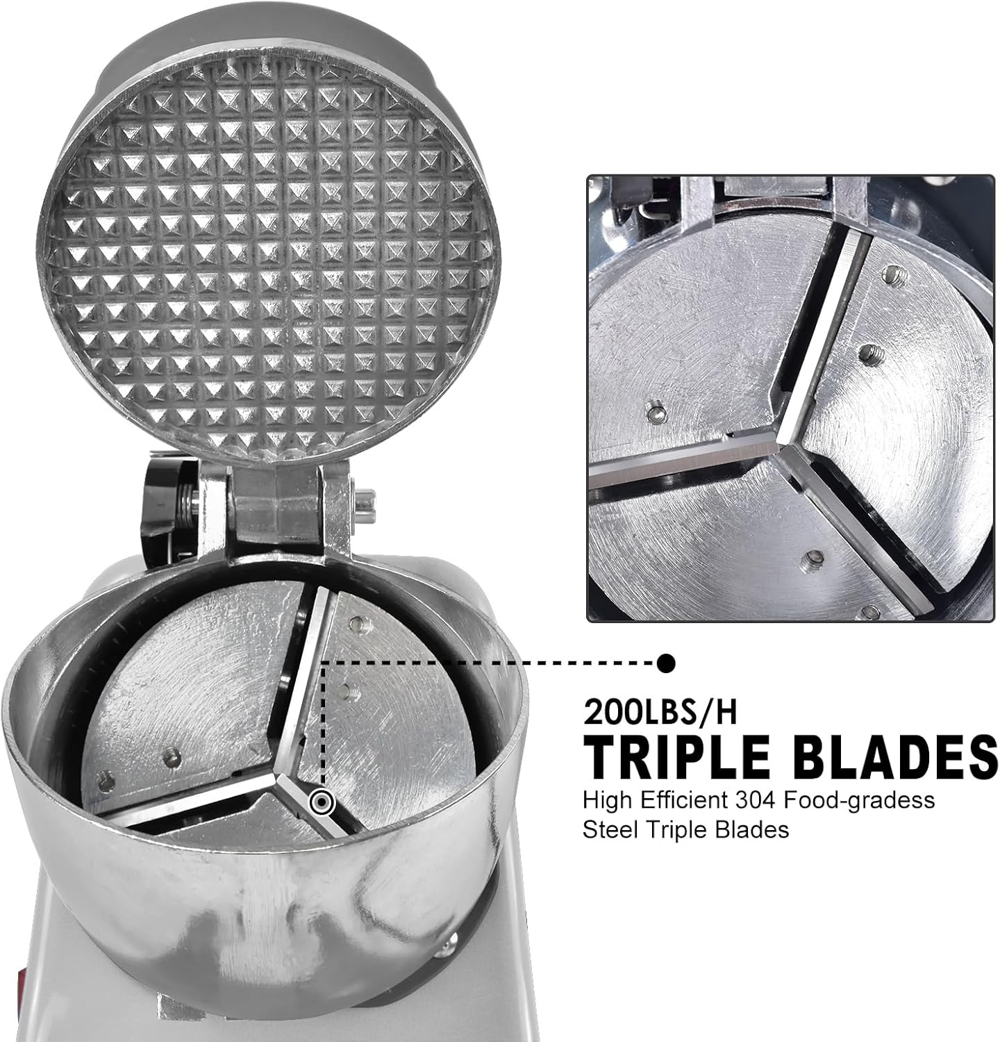 Electric Ice Shaver Machine,With Ice Pick and Scoop,3 Blades of Electric Snow Cone Machine(300W 2200R/Min),Splash Proof Shaved Ice Machine,Ice Crusher Machine for Home Commercial Use (Silver) - Orange image number 5