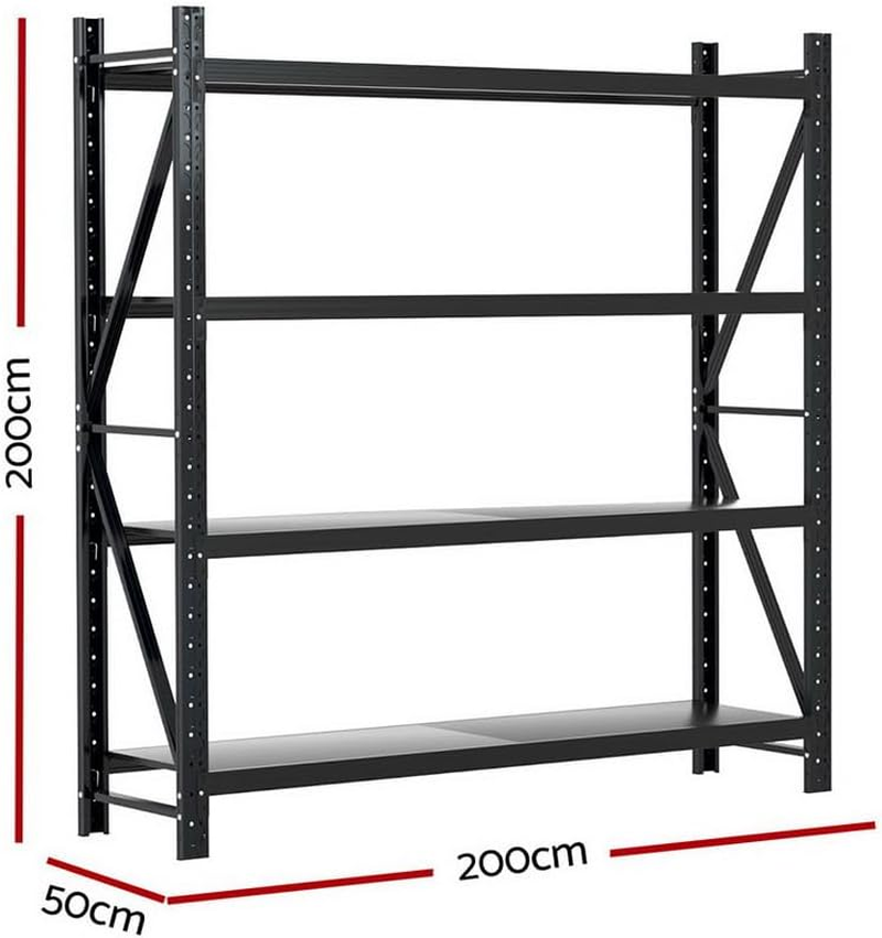 GIANTZ 2Mx2M Garage Shelving, Heavy Duty Steel Storage Shelves, Warehouse Rack Pallet Racking Shelving Unit with 200KG Capacity per Tier, Black