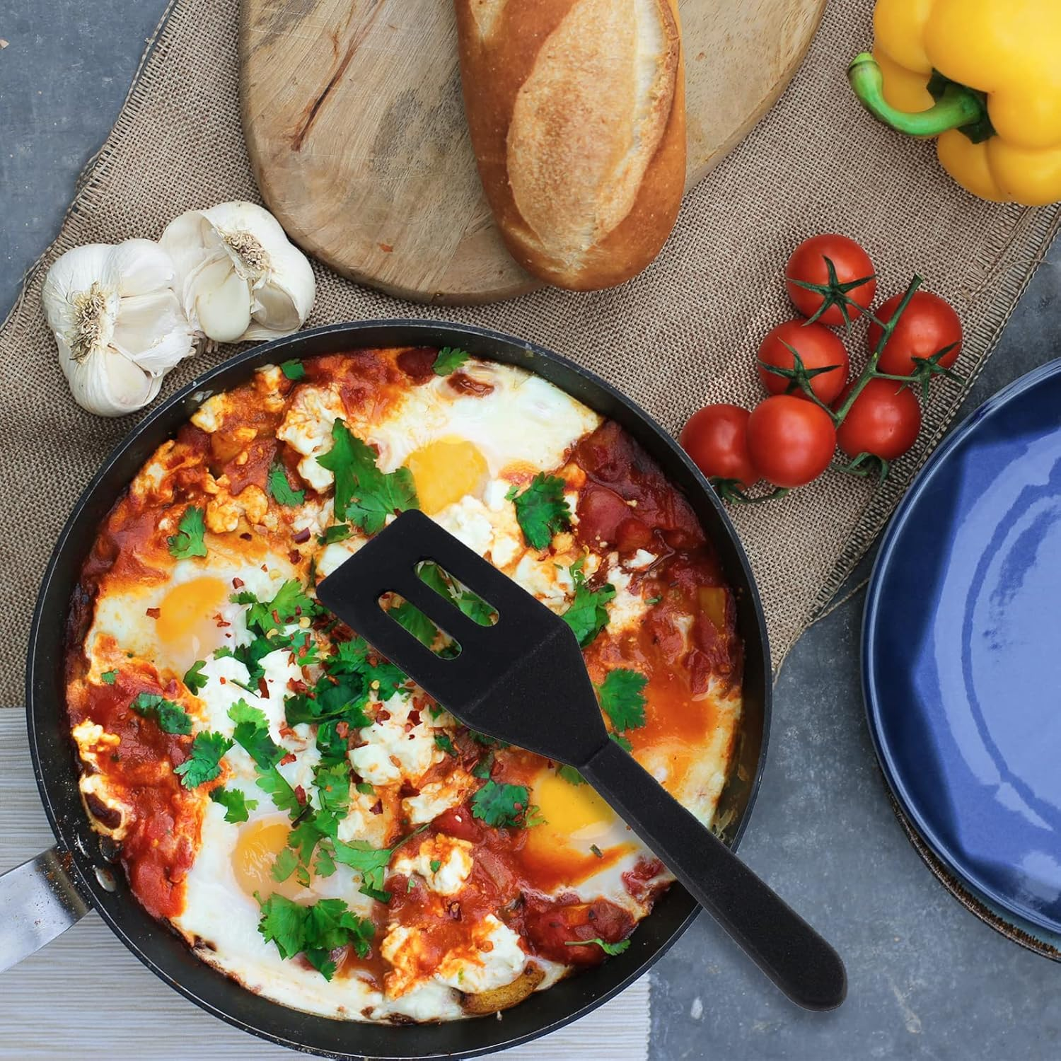 SAVITA Mini Brownie Serving Spatula Flexible Silicone Turner Heat-Resistant Flipper Nonstick Slotted Spatula for Fish, Eggs, Pancakes, Wok(Black) - Red image number 2