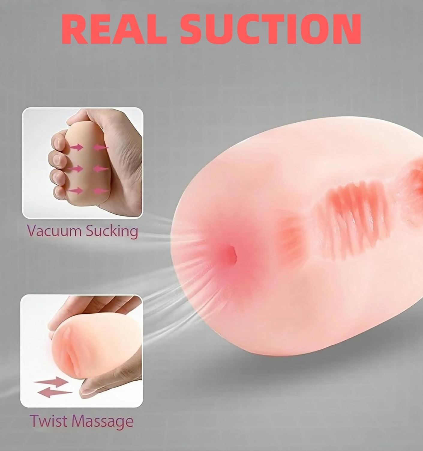 ZERKOR EGG Male Masturbator Sex Toy for Men, Flesh Realistic Textured Anus Male Stroker Light Male Sex Toys, F*Ck and Suck Mouth Cup, Soft Compact Egg for Gay and Straight Men