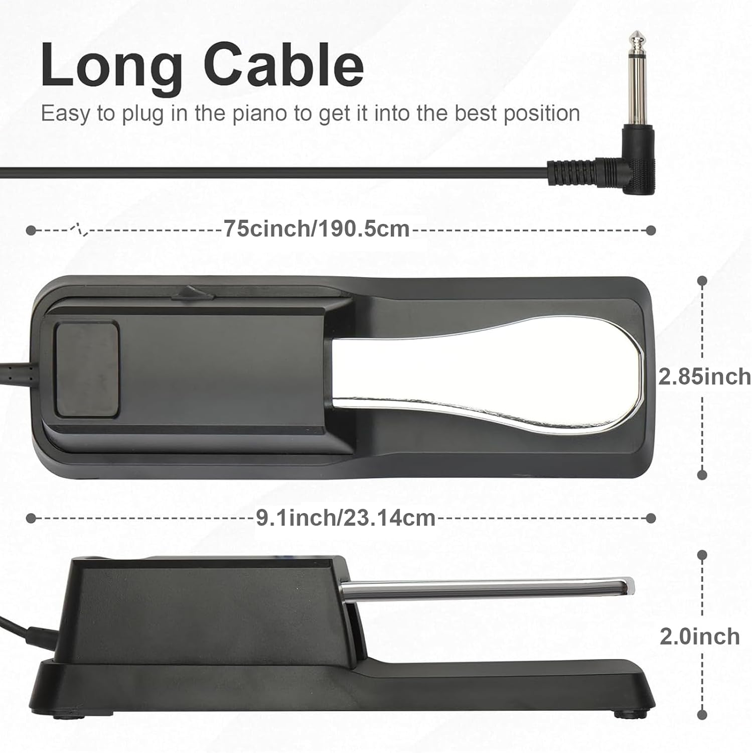 Sustain Pedal Universal for Yamaha Casio Roland Korg Behringer Moog Piano Midi Electronic Keyboards Style with Polarity Switch, 1/4'' Input Plug image number 5