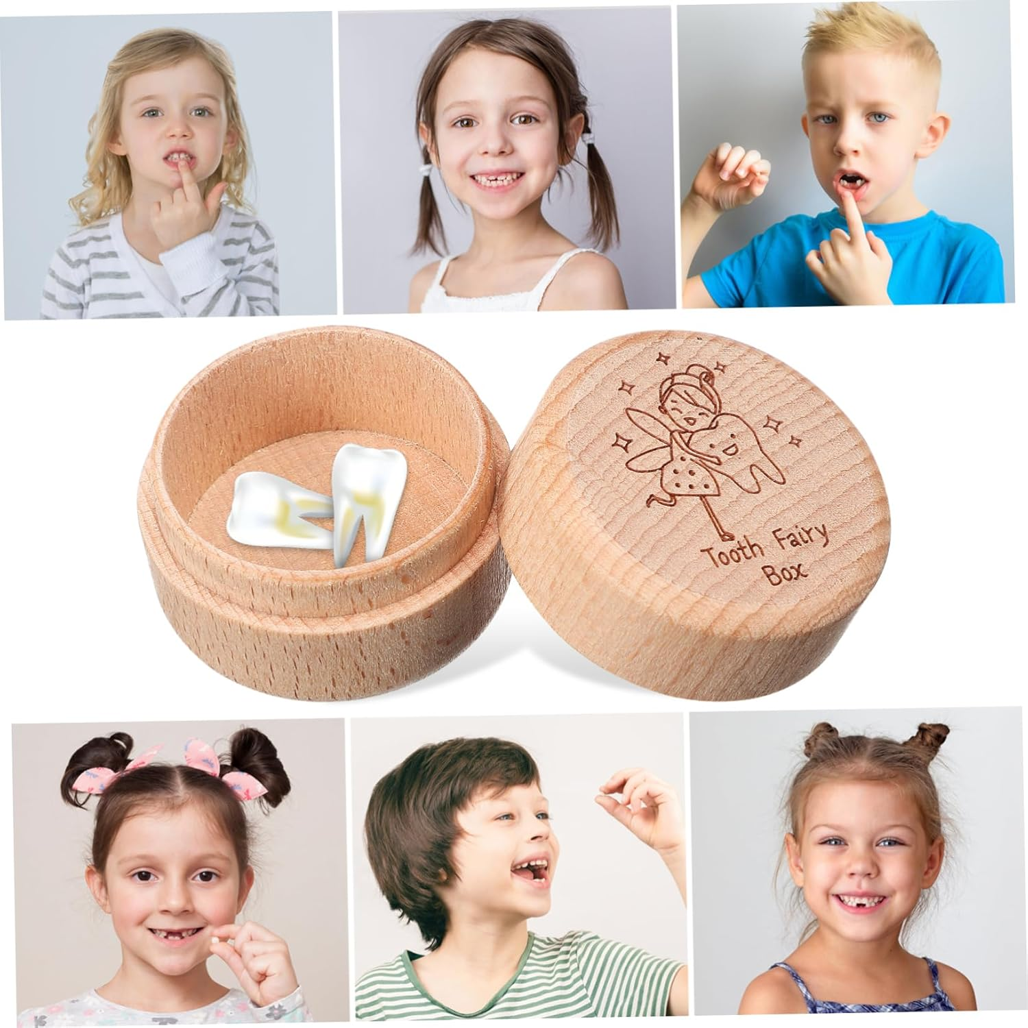 MAGICLULU Tooth Fairy Box Wooden Deciduous Tooth Storage Box for Boys and Girls Cute Design for Boys and Girls as Keepsake image number 3