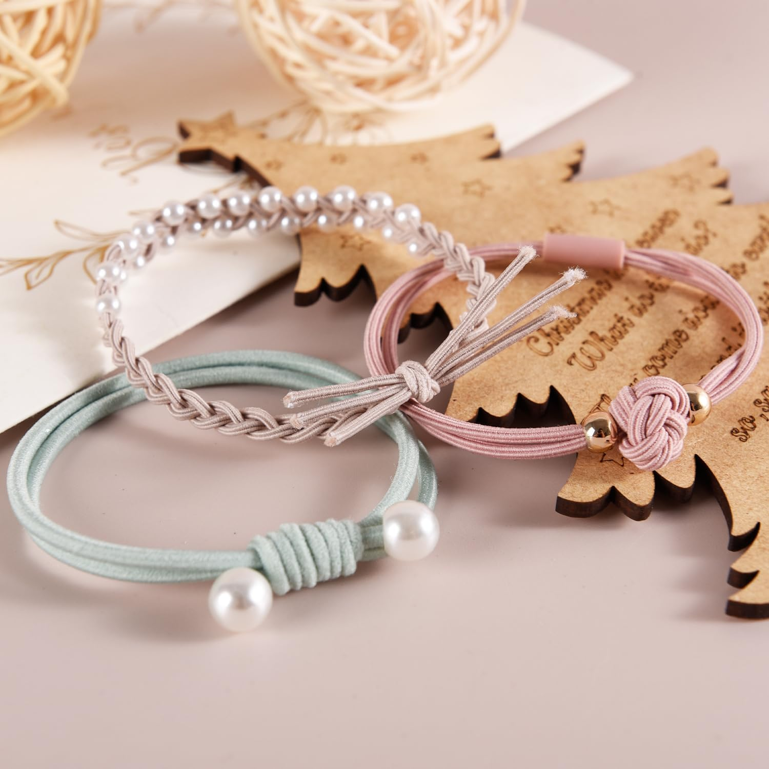 Pack of 20 Boho Hair Bobbles for Women, Braided Hair Scrunchies with Beads, Cute Ponytail Holders for Women, Girls, Thick Thin Hair, Boho Hair Scrunchie Bracelets