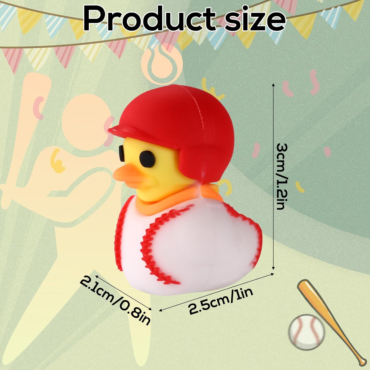 Lyreh 25Pcs Mini Baseball Ducks, PVC Funny Miniature Baseball Ducks Small Tiny Cute Bath Toys Practical Decoration Accessories for Sports Themed Party Birthday Bathroom Office Desk image number 1