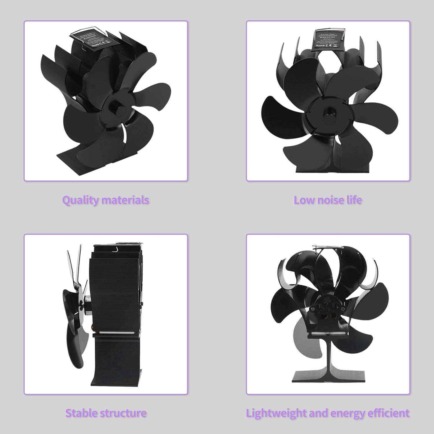 6 Blades Fireplace Fan, Aluminum Alloy Diameter 152Mm Heat Powered Stove Fan, Silent High Temperature Heat Operated Fireplace Fan for Wood Fireplace image number 5