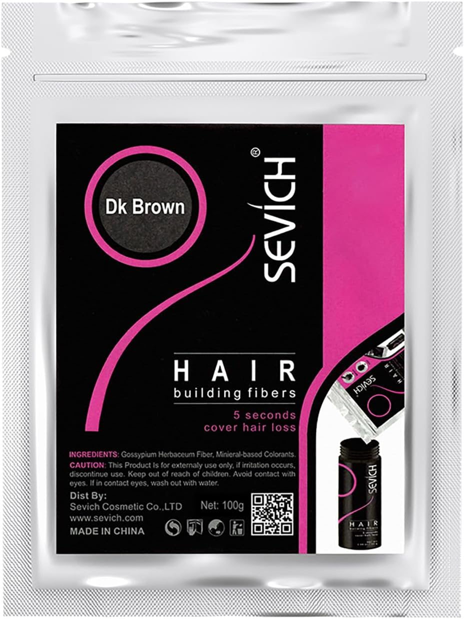 Sevich Hair Fibers - Hair Rebuilding Fibers Original Refill, Nature Keratin Fibers for Thin Hair, 100G - Medium Brown
