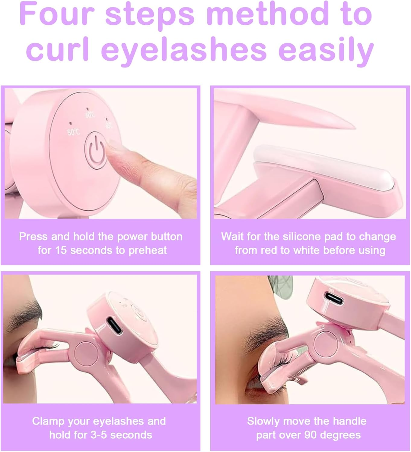 Hrenvaxil Eyelash Curler, Heated Eyelash Curler Electric Heated & Rechargeable Automatic, 50&deg;C/60&deg;C /65&deg;C Temperature for Natural Long Lifting - Portable & Safe for Sensitive Eyes, Perfect Travel Makeup Lash Curler for Women image number 5