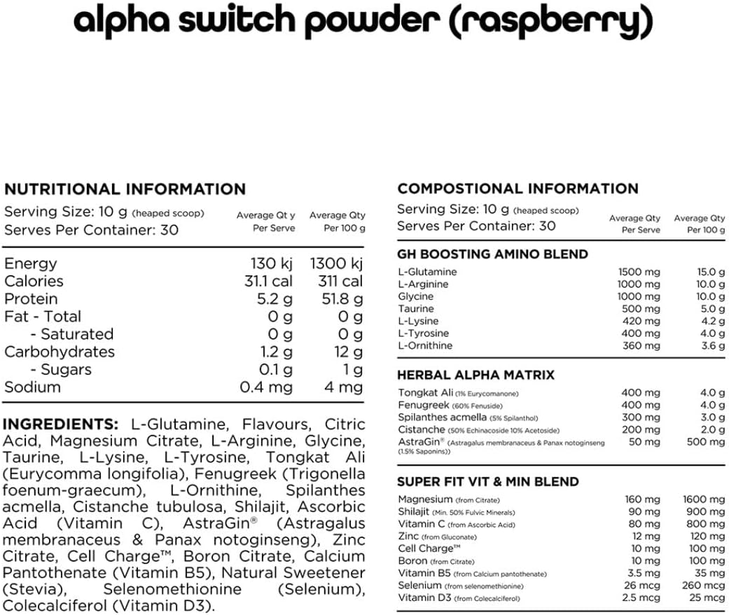 Switch Nutrition Alpha 300Gm Raspberry Flavour image number 4
